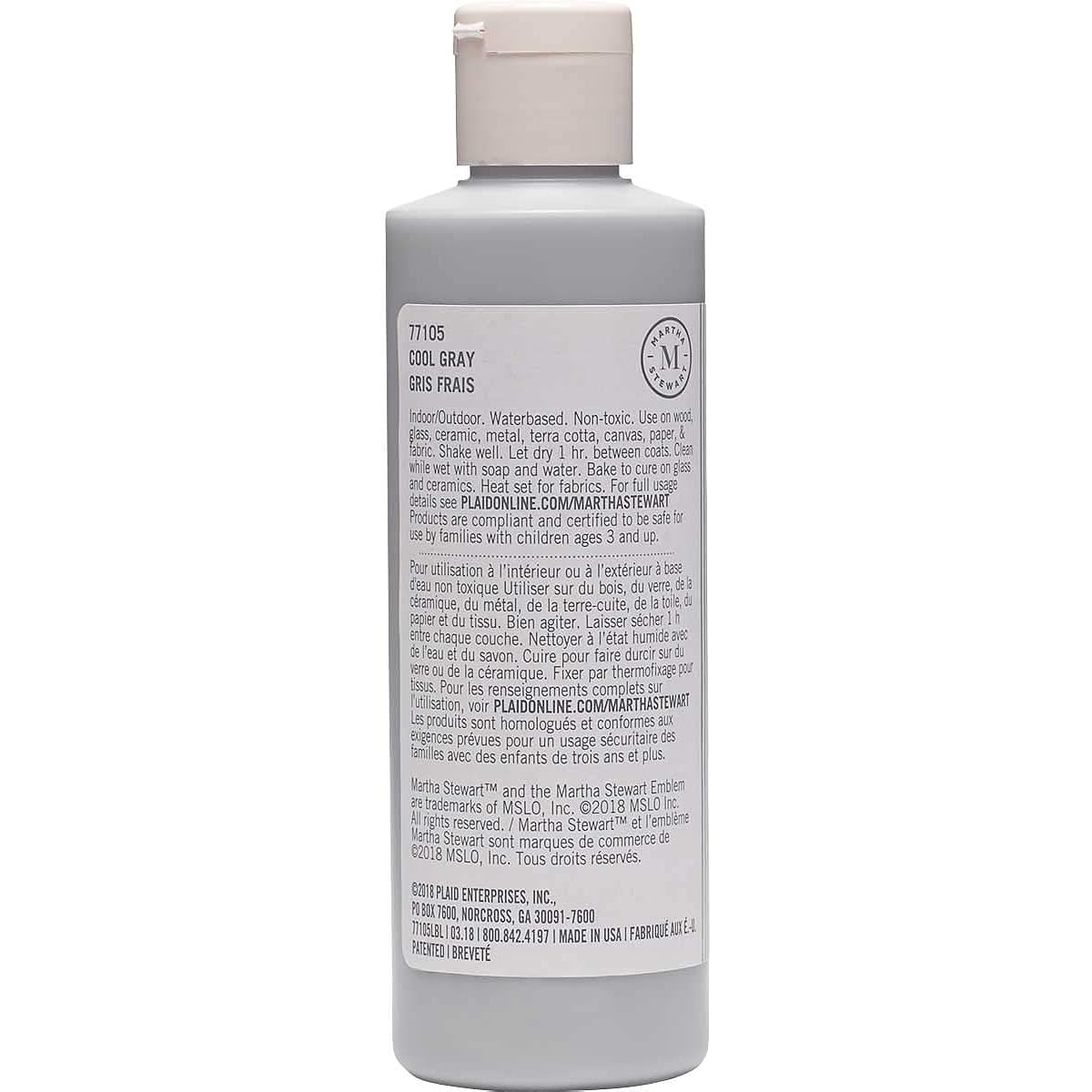 Martha Stewart Crafts Family Friendly Multi-Surface Satin Acrylic Craft Paint, 8 oz., Cool Gray
