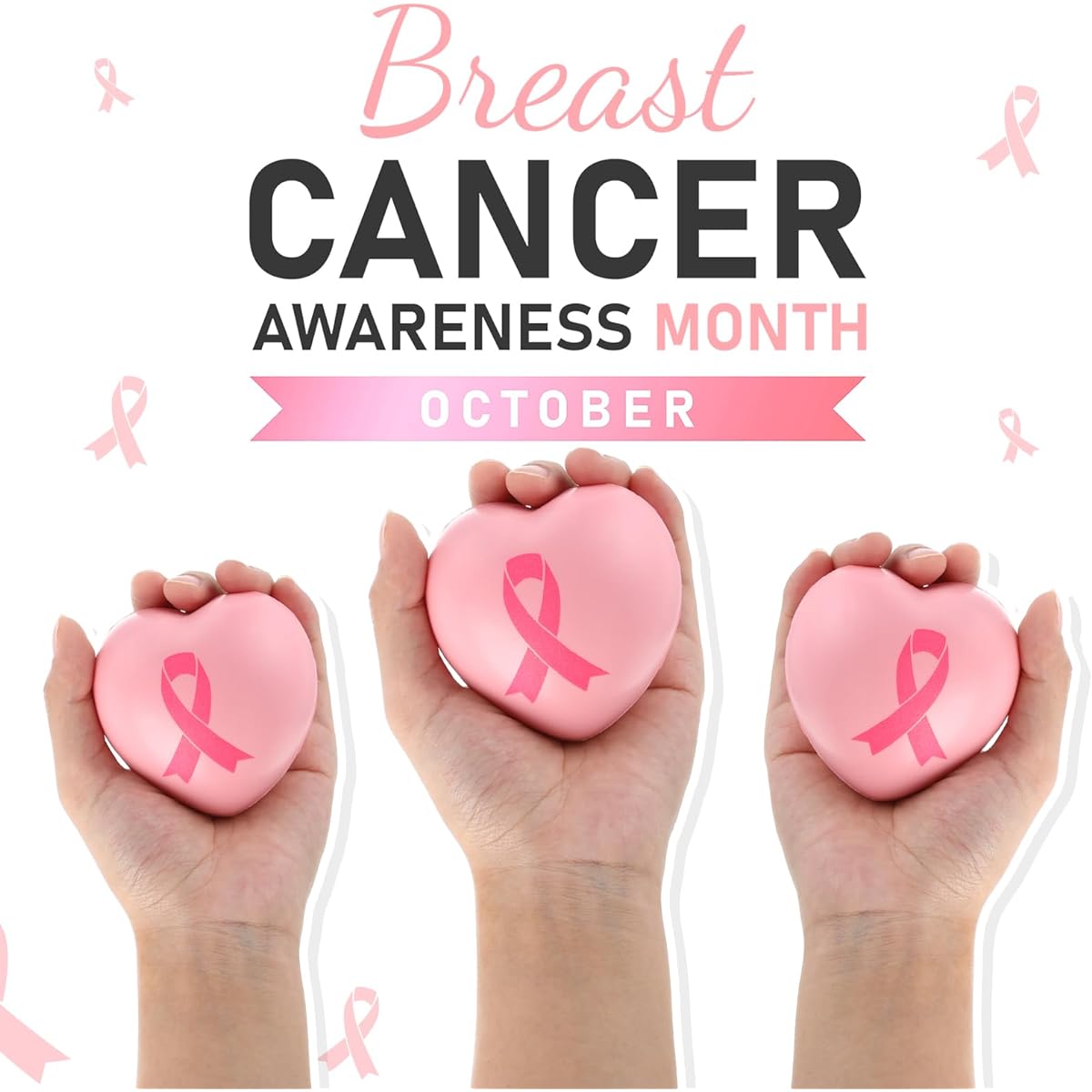 Wettarn Breast Cancer Awareness Pink Ribbon Stress Balls Heart Shaped Bulk Breast Awareness Accessories Gifts Party Favors Decorations for Charity Public Social Events Welfare 100pcs