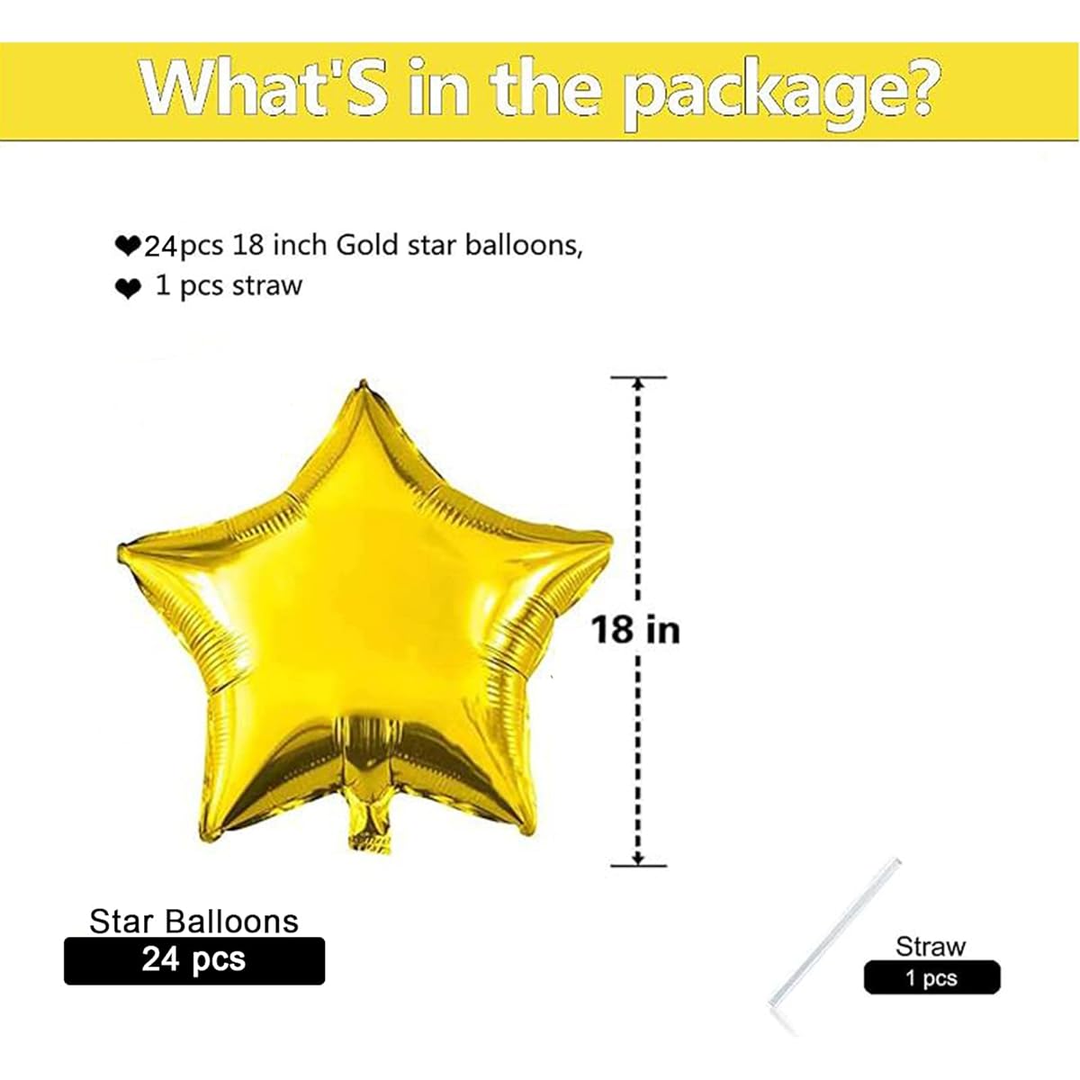 24pcs 18 inch Gold Star Balloons for Birthday Party Baby Shower Wedding Bridal Shower Engagement Photography Anniversary Decoration
