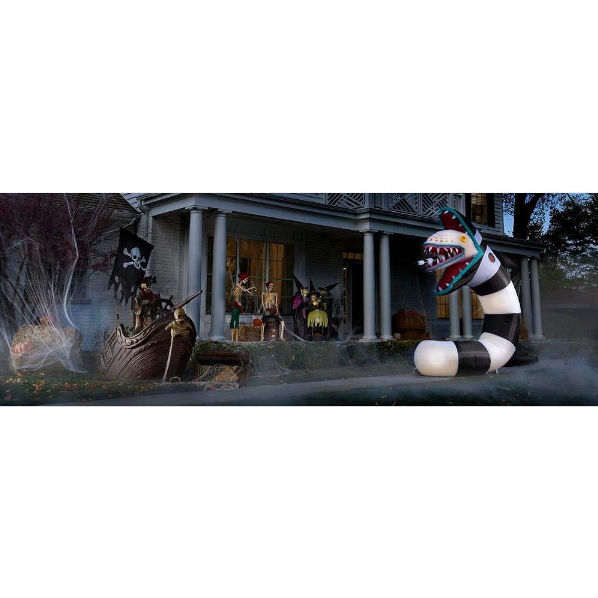 Warner 9.5ft Pre-Lit Halloween Inflatable! Cartoon Beetlejuice Sandworm Air Blow for Halloween Decoration! Quick Auto Inflate & Easy Setup! Perfect for Party Decoration!