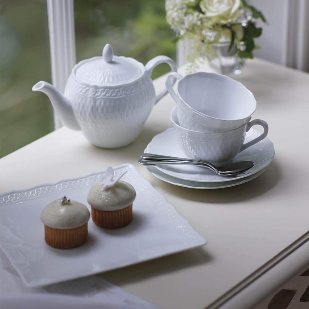 Noritake Tea Pot (with Tea Strain) 510cc Cher Blanc Microwave Safe Dishwasher Safe Fine Porcelain (Premium White) T94823/1655
