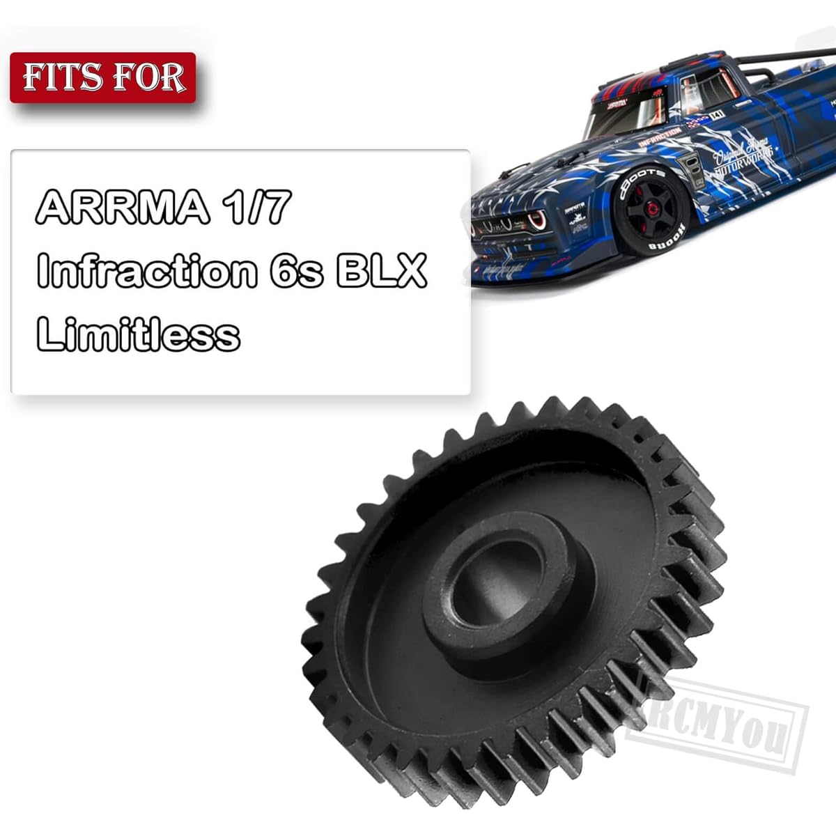 RCMYou 34T Pinion Gear Wrench Upgrade Parts Metal Transmission Gear Hop-up for ARRMA 1/7 Infraction 6s BLX Limitless