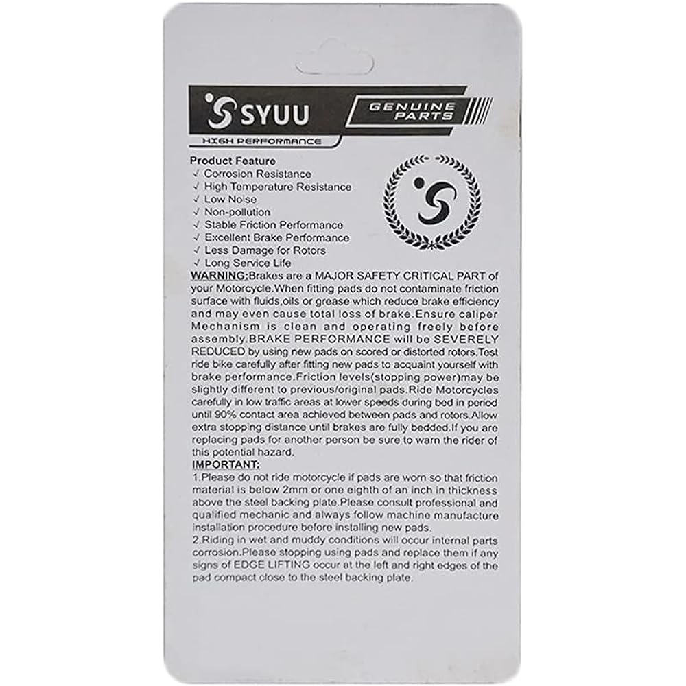 S SYUU Motorcycle Front Rear Brake Pad Compatible with Suzuki VS 1400 VS1400 Intruder Boulevard (87-03) VL 1500 VL1500 Legendary (98-01) FA103F FA103R