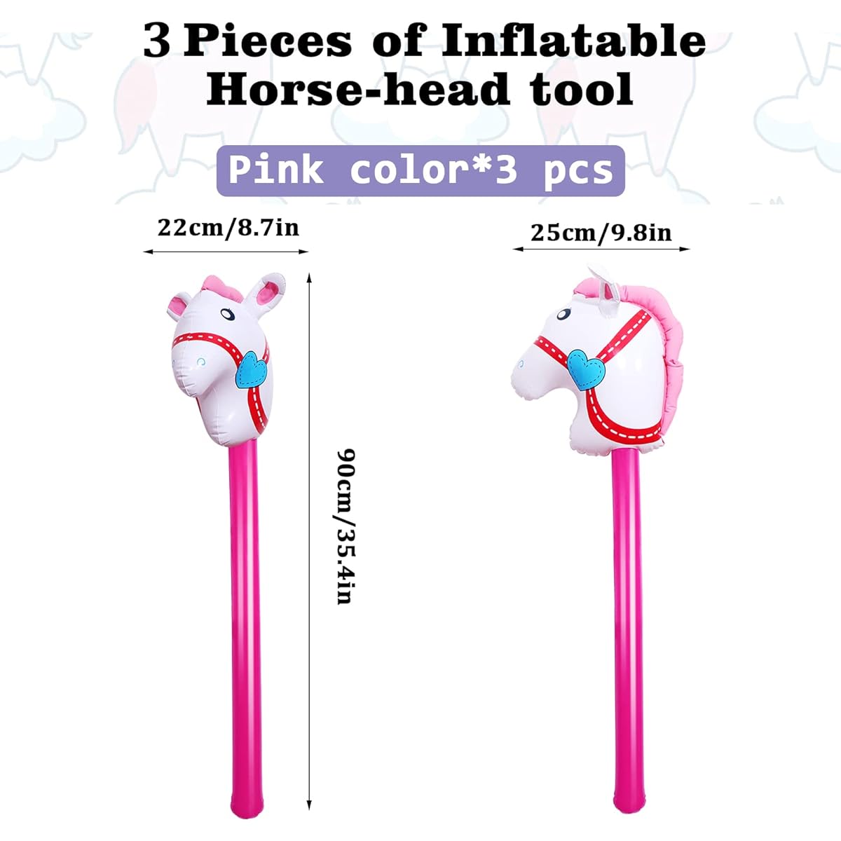 OBANGONG Inflatable Stick Horse Inflatable Horse Head Stick Balloon Funny Stick Horse Toys for Kids Inflatable Horse Birthday Cowboy Party Supplies 3pcs
