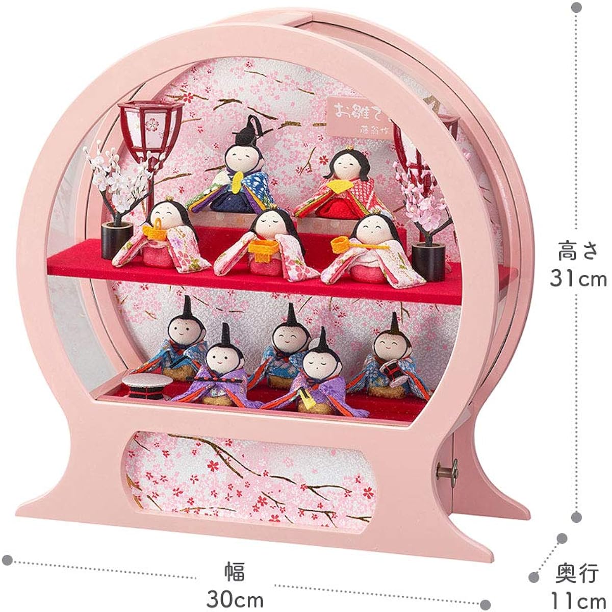 Hina dolls in a case, round, compact, crepe case, Hina dolls, case decoration, stylish, round face, pink, Jinya