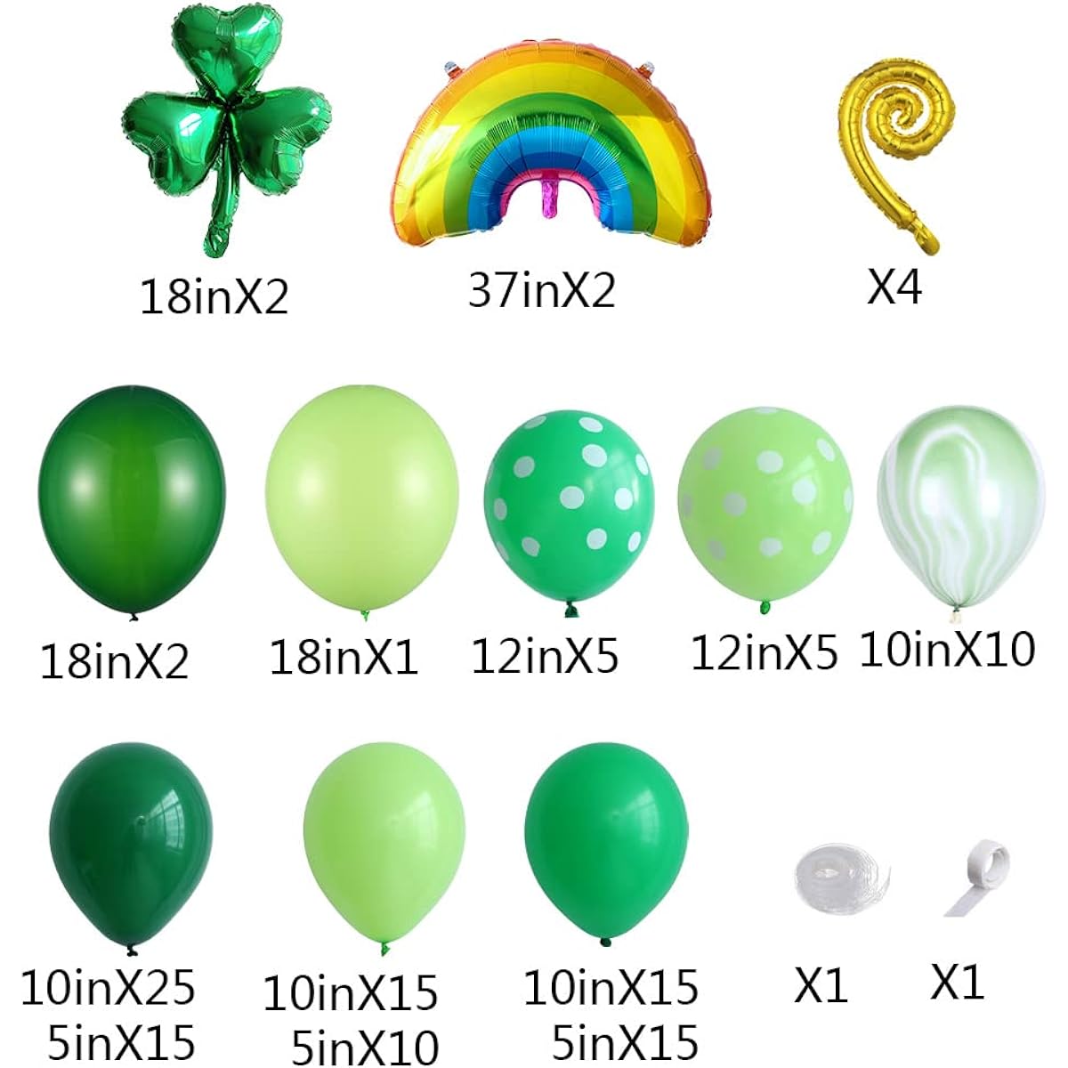 128pcs Green Balloon Arch Garland Kit Lucky Shamrock Clover Rainbow Foil Balloons for St. Patrick's Day Party Decorations, Irish Festival Party Decor, Birthday, Baby Shower Supplies (Green)