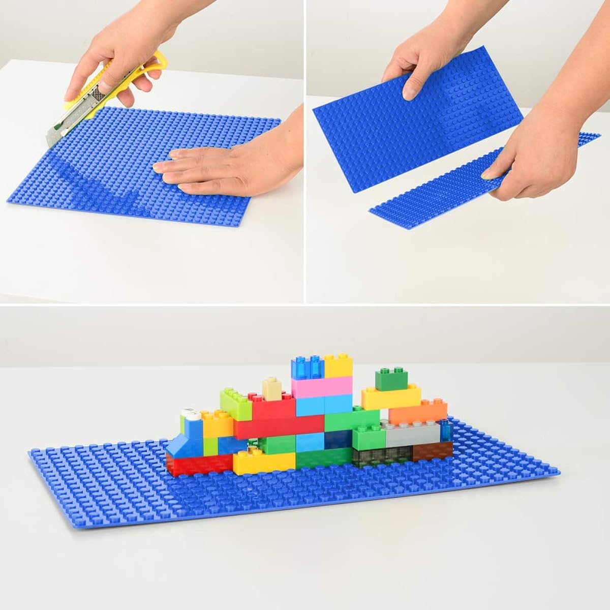 Peel and Stick Base Plates - Self-Adhesive Building Brick Plates - Works with All Major Brands - 4 Pack - 10" x 10" (Blue)