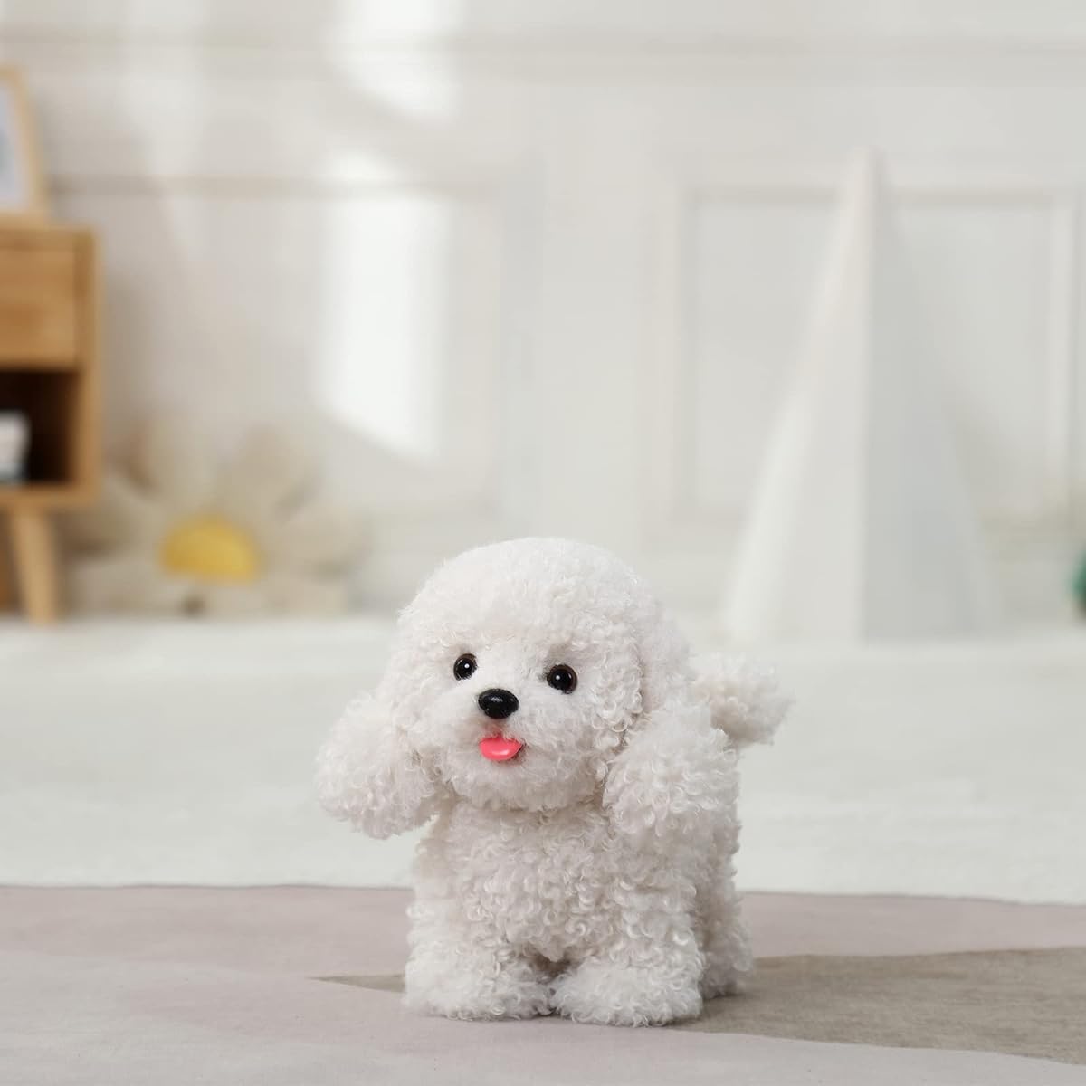 Electronic Walking Poodle Plush Toy, Realistic Interactive Puppy Pet Dog Walking Barking Wagging Tail & Talking, Pet Gift for Boys/Girls Ages 3+