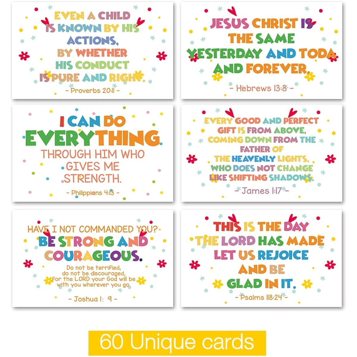 Encouragemen's Mini Inspirational Christian Greeting Cards, 60 Assorted Bible Verses, Perfect for Kids Bible Study, Inspirational Kids Gifts, 2" x 3.5", Everyday Beliefs J447