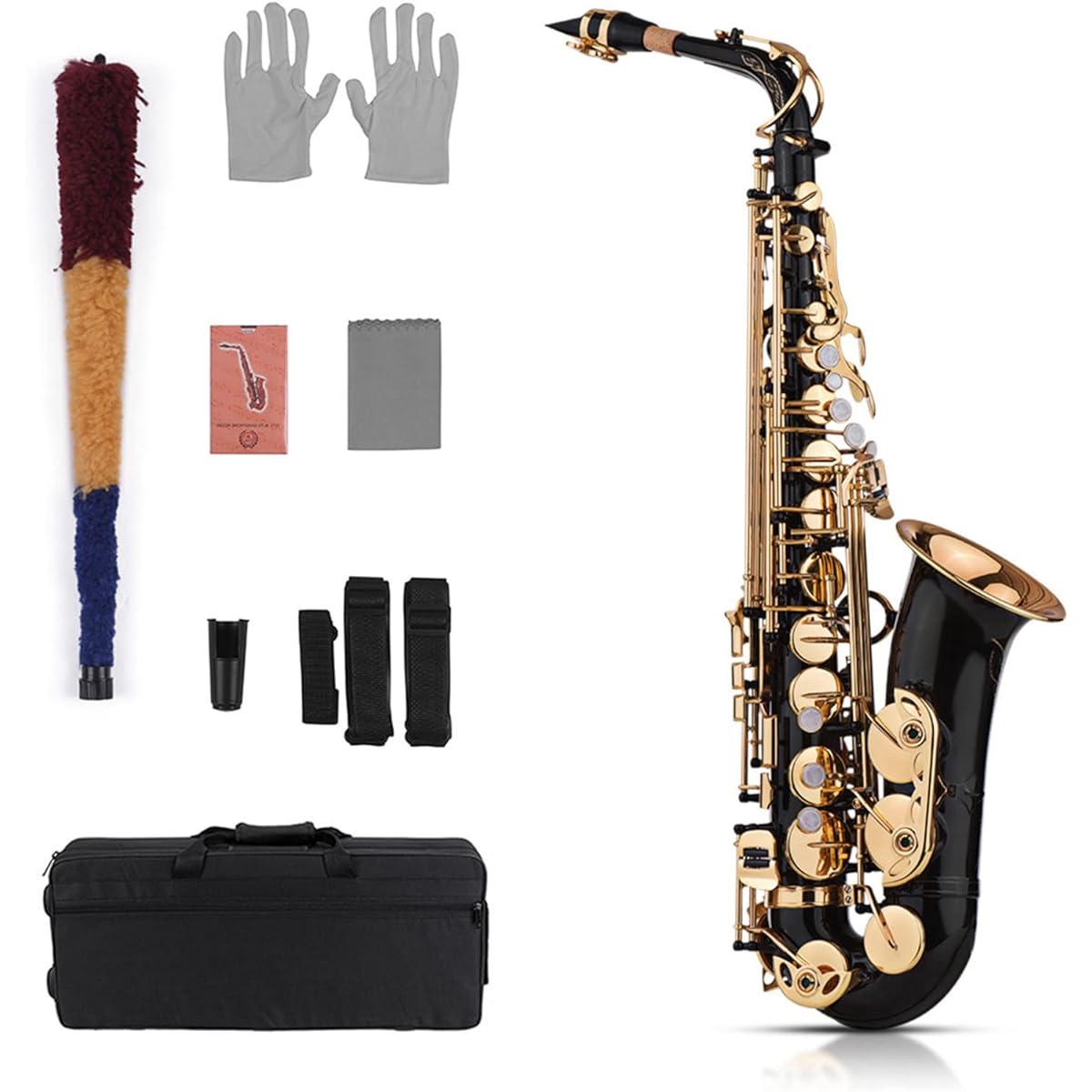 SHUBIAO Eb Alto Saxophone Brass Lacquer Gold 82Z Key Type Woodwind Instrument Padded Carry with Case Cleaning Cloth Brush Saxophone Strap Reed
