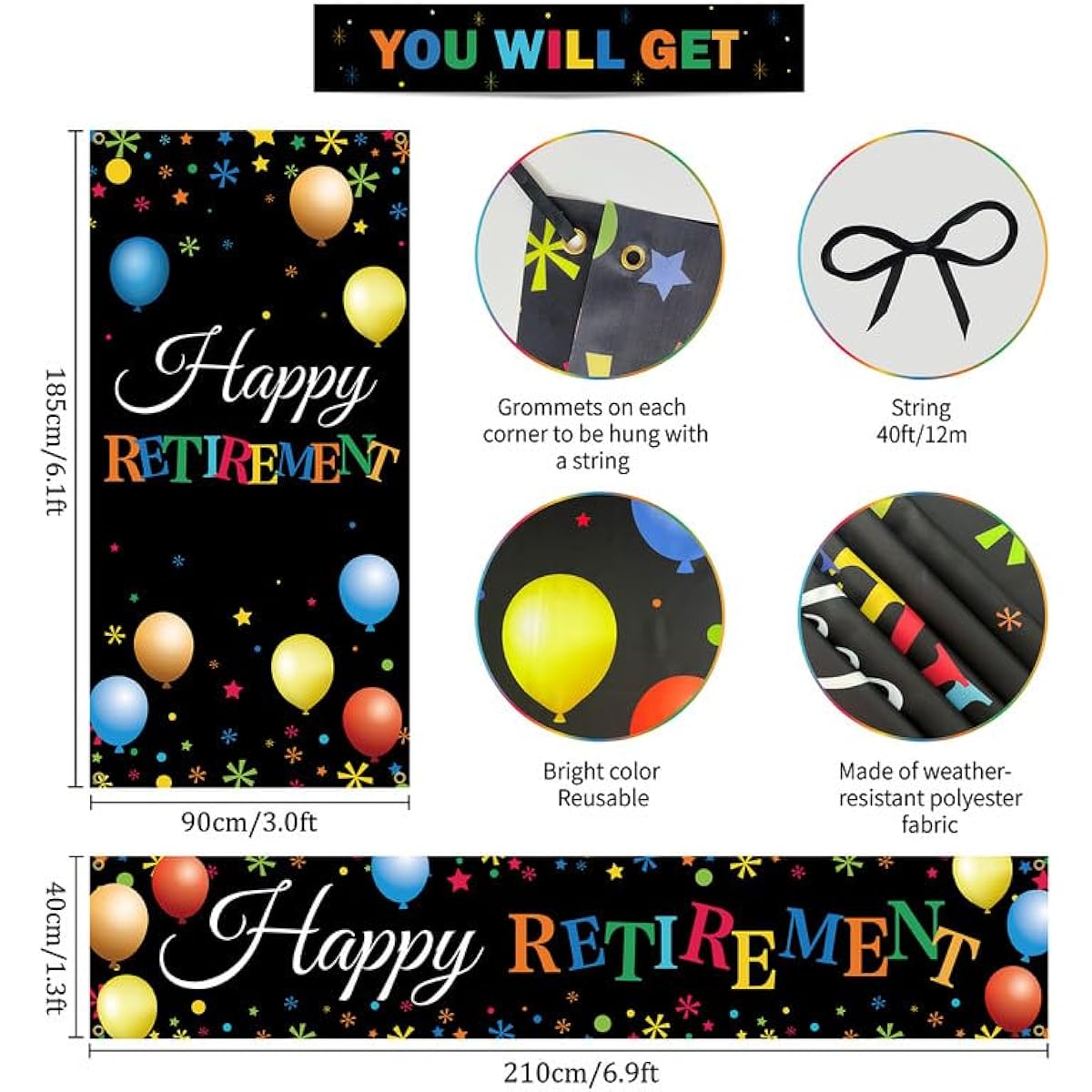 HTDZZI Happy Retirement Party Decor Retirement Door Banner Sign Backdrop Retirement Party Favors Women Men Teacher Retirement Farewell Decoration Gift
