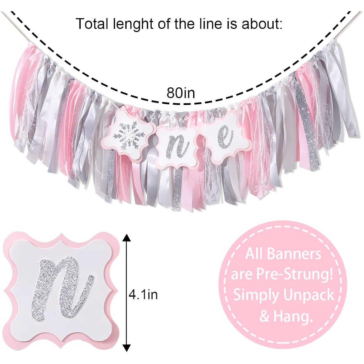 Winter Wonderland Highchair Banner - Winter Wonderland Decorations, Winter Wonderland 1st Birthday Decorations for Boys/Girls, Winter Wonderland Party Decorations, Snowflakes 1st Decorations for Girls (Pink)