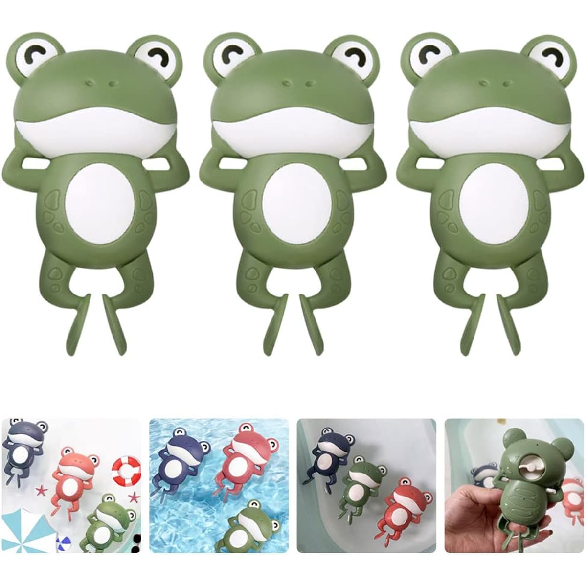 Toyvian Wind Up Bath Frogs for Kids Swimming Frog Clockwork Toy Floating Bathtub Toys for Kids Bathing Fun Green Set of 3