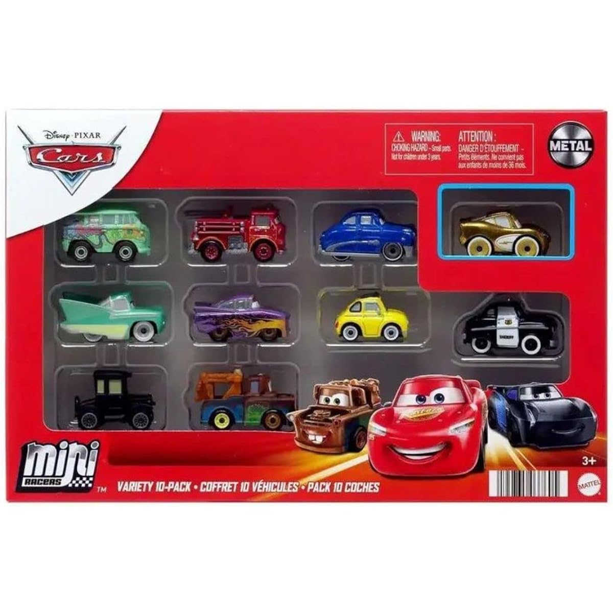 Disney Cars Metal Mini Racer Variety 10 Pack Small Metal Movie Vehicles for Competition Story Play