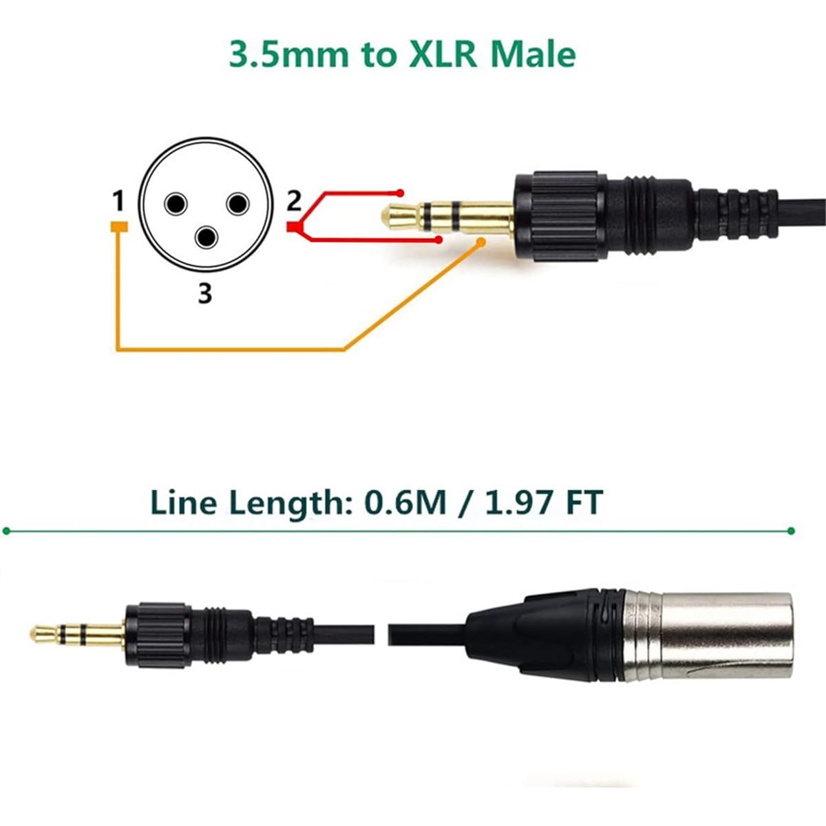 Kicada 1/8" TRS to XLR Microphone Cable 1.8ft 3.5mm to XLR Balanced Cable Oxygen Free Copper (OFC) TRS Male to 3 Pin XLR Male Cable Compatible with Saramonic BOYA Comica Microphone Cable