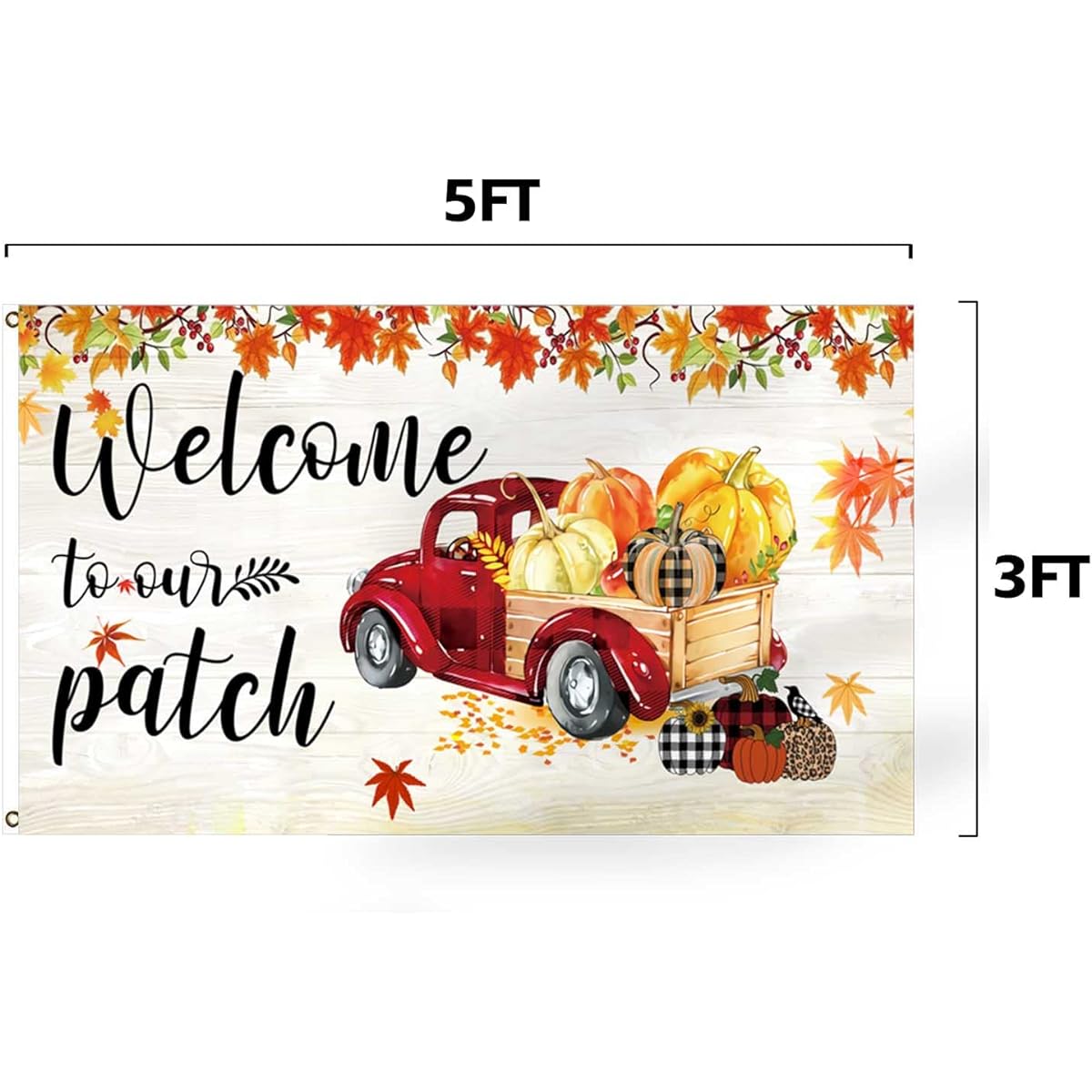 FLCHWY Welcome to Our Patch Large Banner Happy Fall Banner Autumn Harvest Pumpkin Maple Leaf Flags Holiday Party Canvas Header Polyester Outdoor Decor with 4 Brass Grommets 8.2x1.64ft