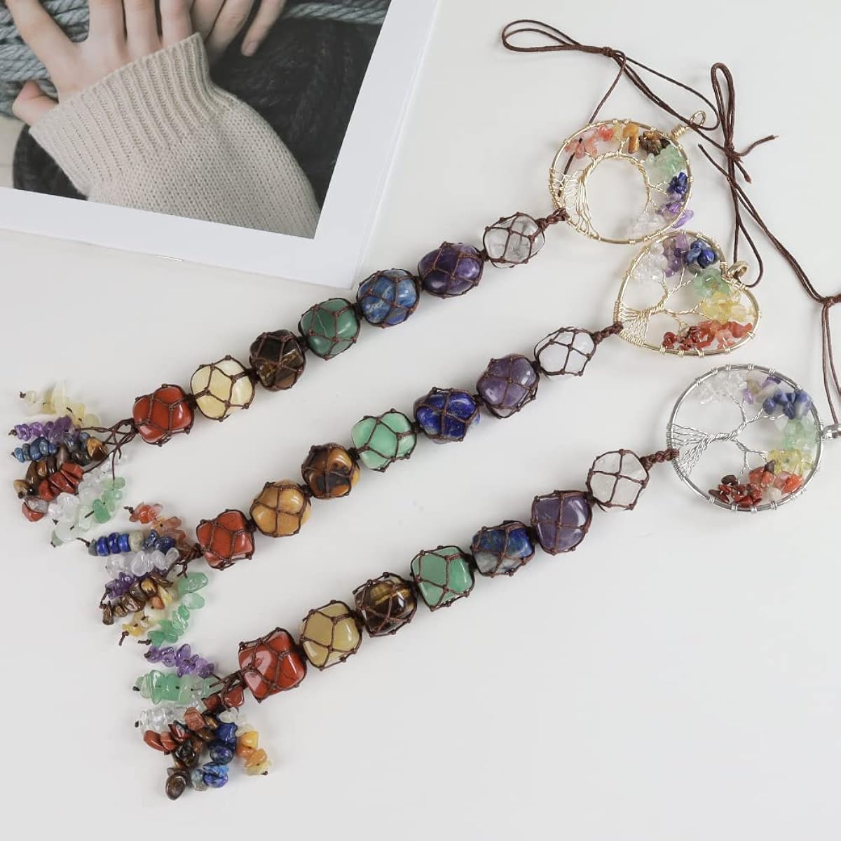 Tree of Life 7 Chakra Healing Crystals Feng Shui Hanging Ornaments Meditation Hanging Car Ornaments Window Ornaments Home Decor Christmas Tree Decorations (Z- Style 5)
