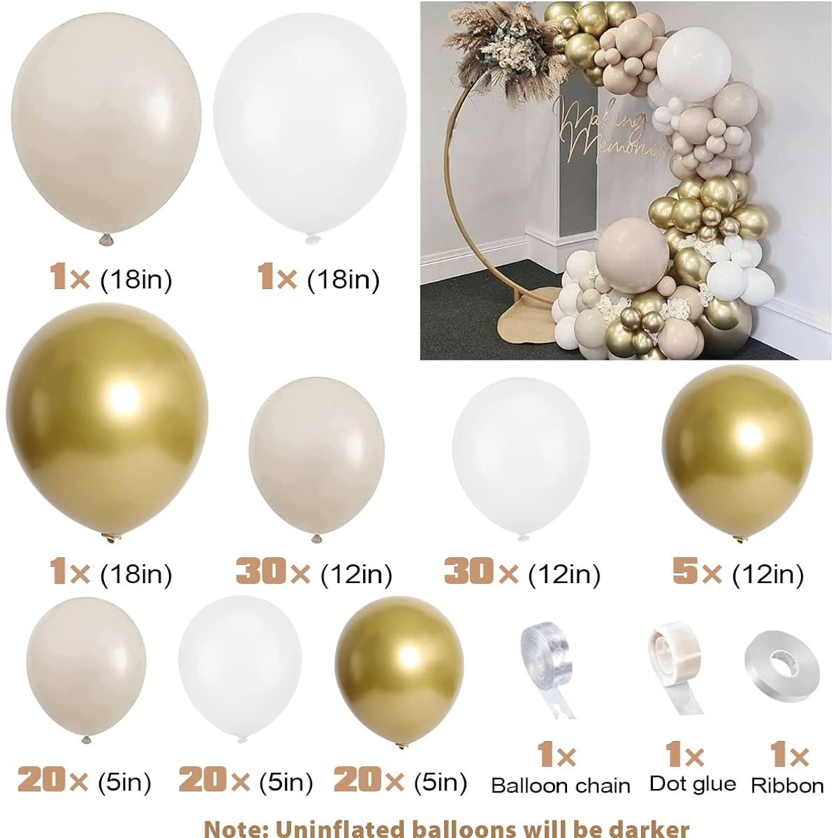 Boho Balloon Garland 128pcs White Sand Balloons Arch Kit Beige Gold and White Nude Balloons for Bridal Shower Wedding Engagement Balloons Birthday Decorations Backdrop