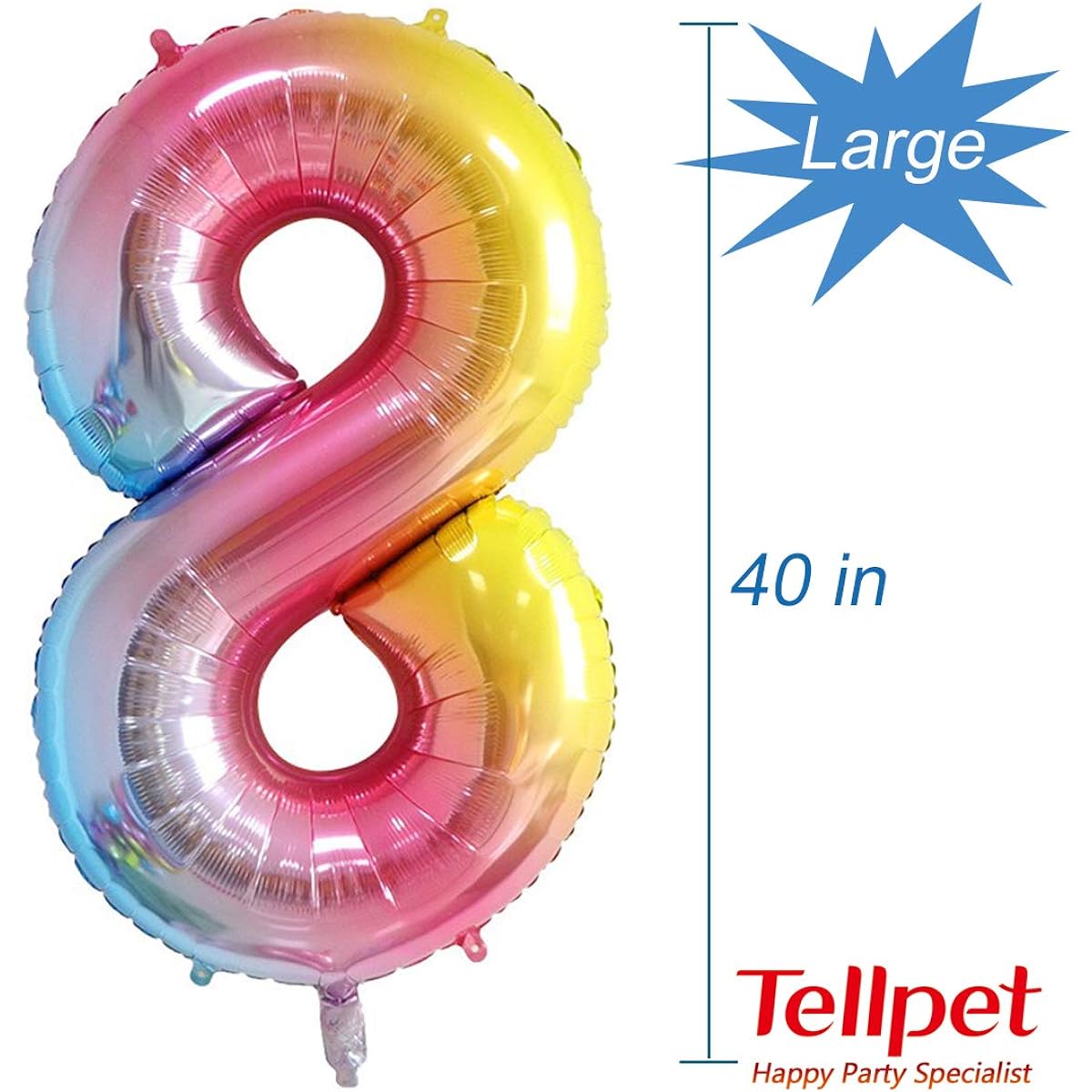 Tellpet Number 8 Balloon Rainbow 40"