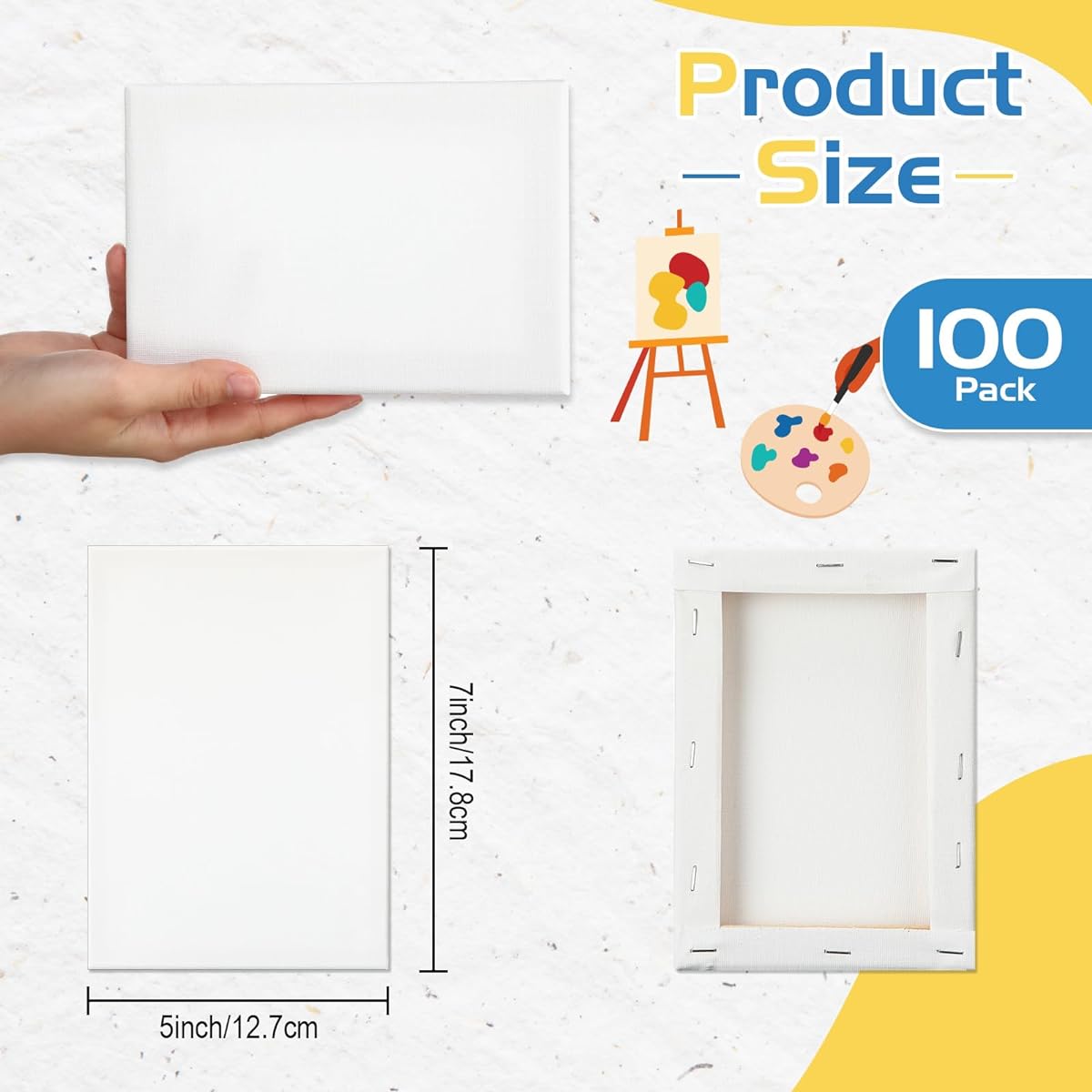 Maitys Mini Canvas Panels 100 Pieces Small Stretched Canvas Blank Canvas Boards for Painting Square Canvas Teenager Art Kids Crafts Oil Acrylic (5x7 inch)