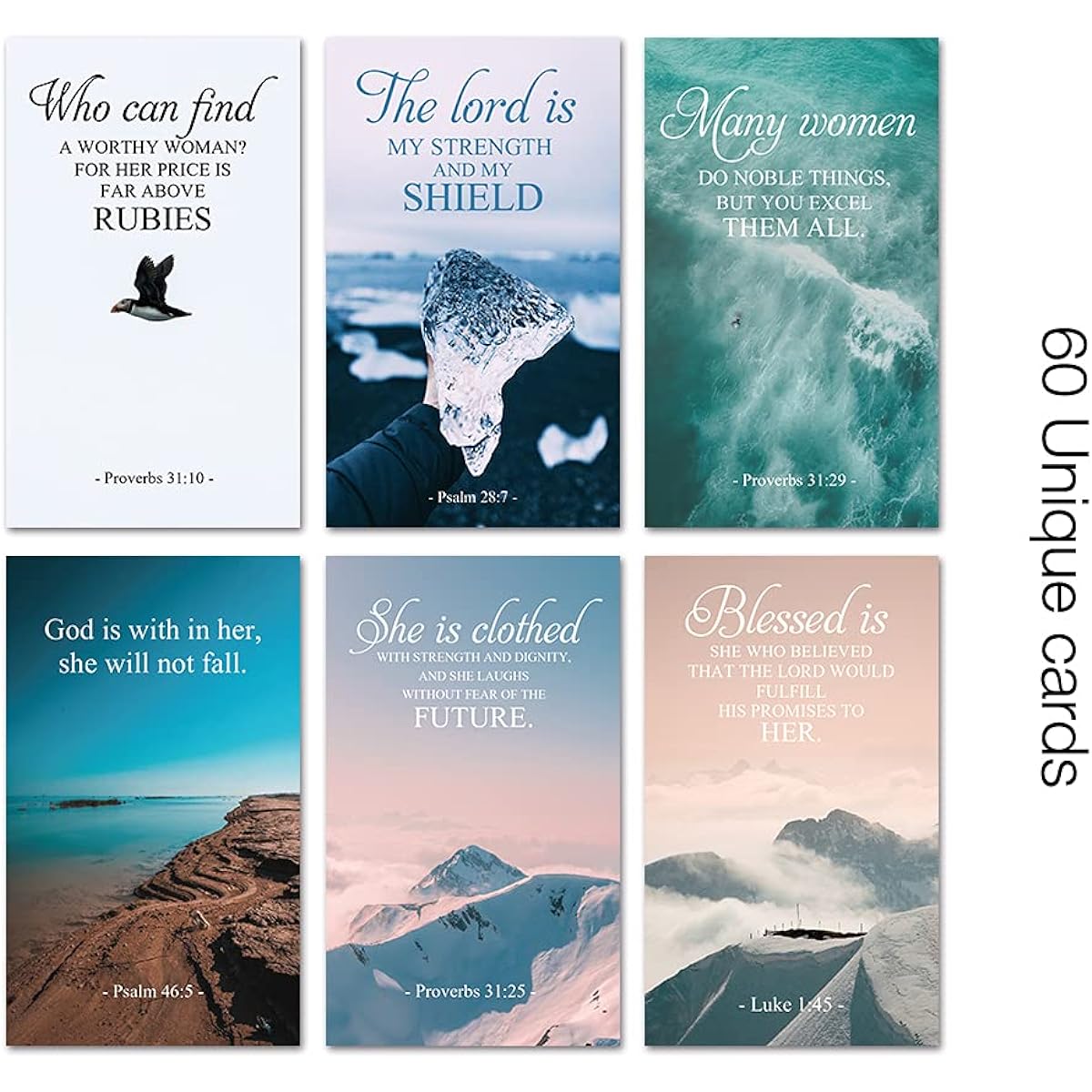 Encouragemen Mini Inspirational Christian Greeting Cards, 60 Assorted Bible Verses, Perfect for Women's Bible Study, Inspirational Christian Gifts, 2" x 3.5", Everyday Faith J341
