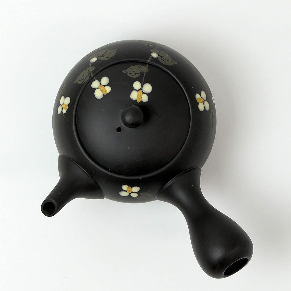 Tokonameyaki Teapot Showa Black Dokudami Left Flower Teapot 220ml Ceramesh Made in Japan 20B1174