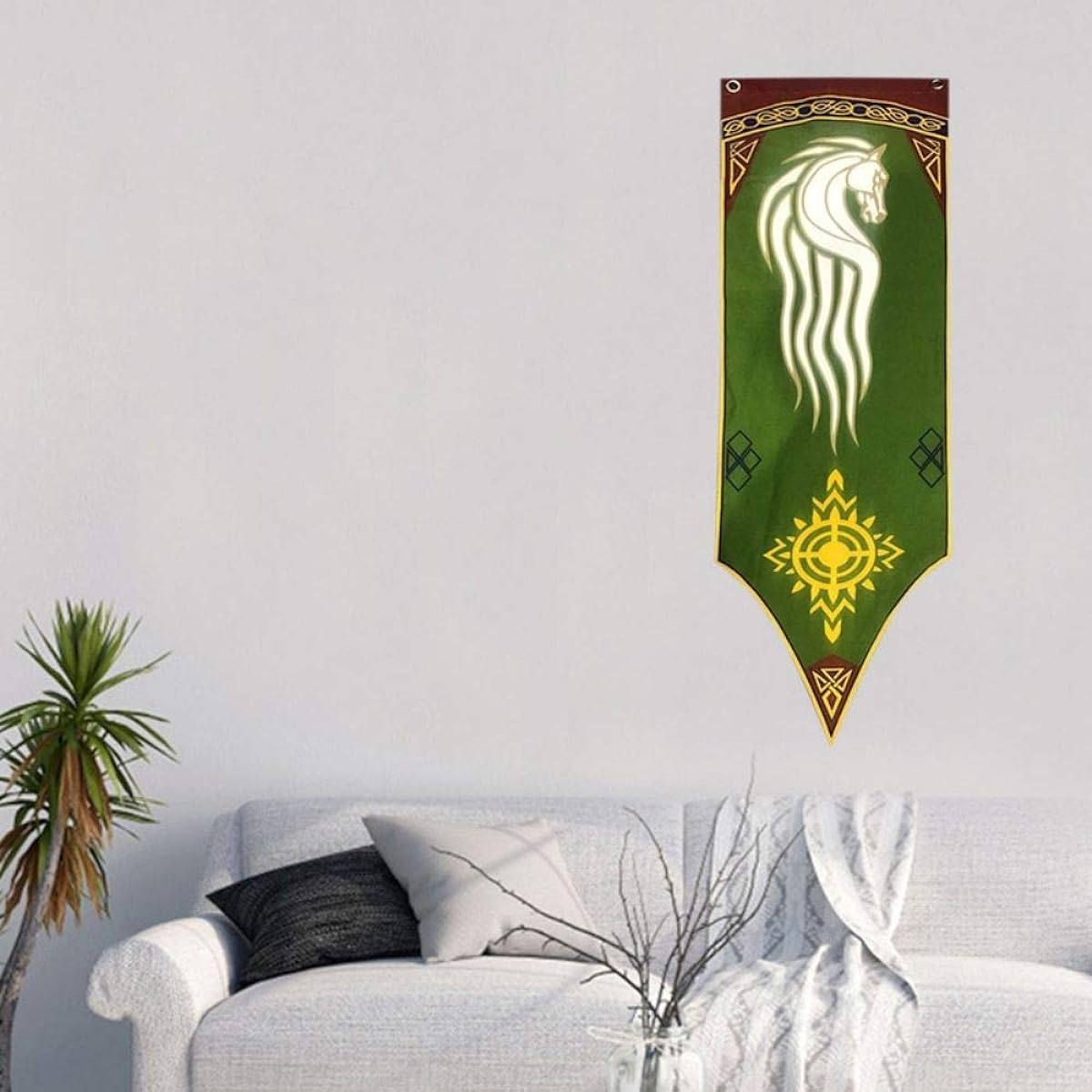 Reemonty 35x100cm Lord of the Rings Rohan Designer Banner Flag Wall Hanging Halloween Party Decoration Art Gift