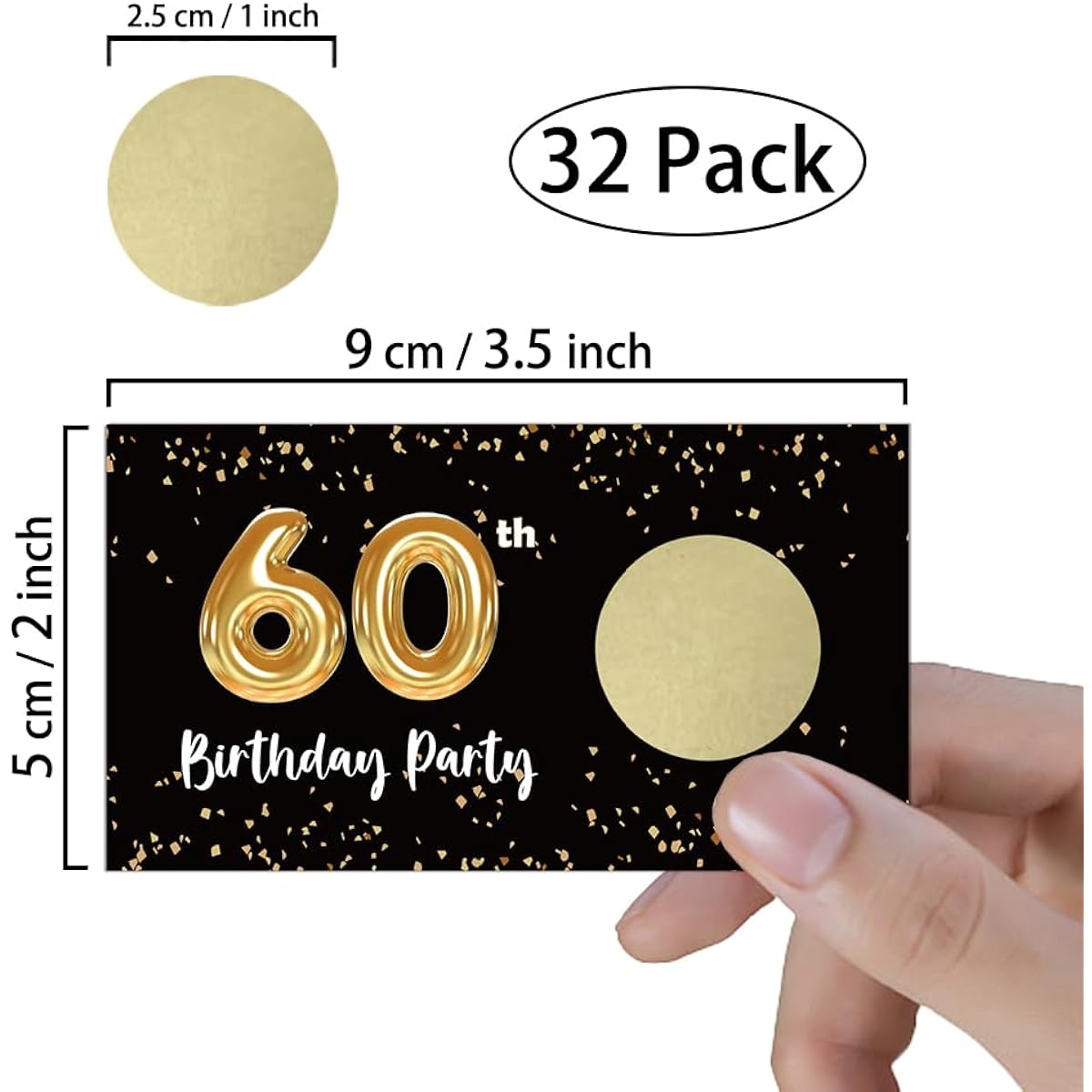 144REWIDPARTY Adult 60th Birthday Party Scratch Off Game Cards (32 Pieces) Black Gold 60th Birthday Scratch Off Tickets Happy 60th Birthday Party Supplies Christmas Holiday Special Event Raffle Tickets