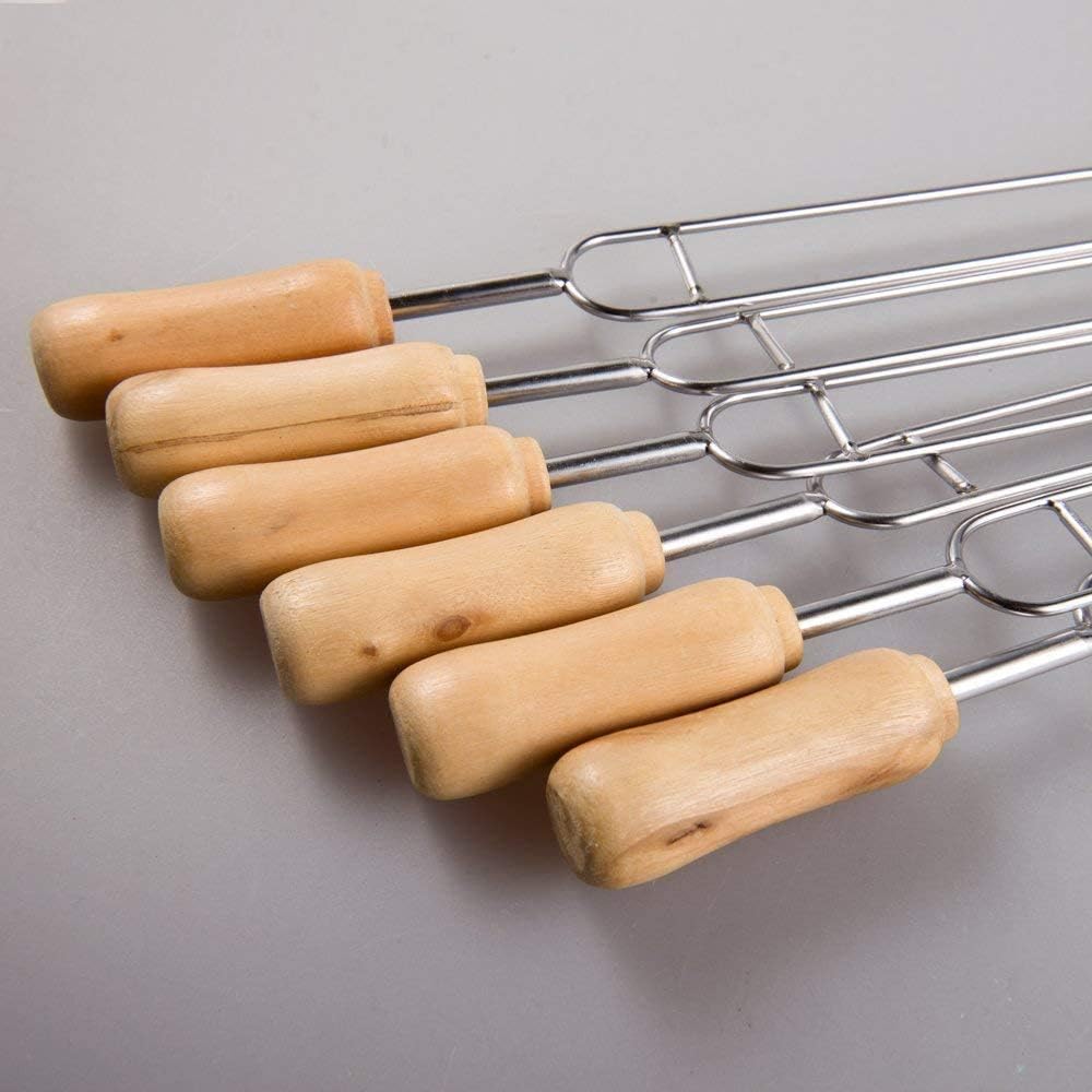 IMEEA BBQ Skewer, Barbecue Skewer, Grilled Skewer, BBQ Tool, Skewer, Stainless Steel, Wooden Handle, 38cm, Camping, Set of 12