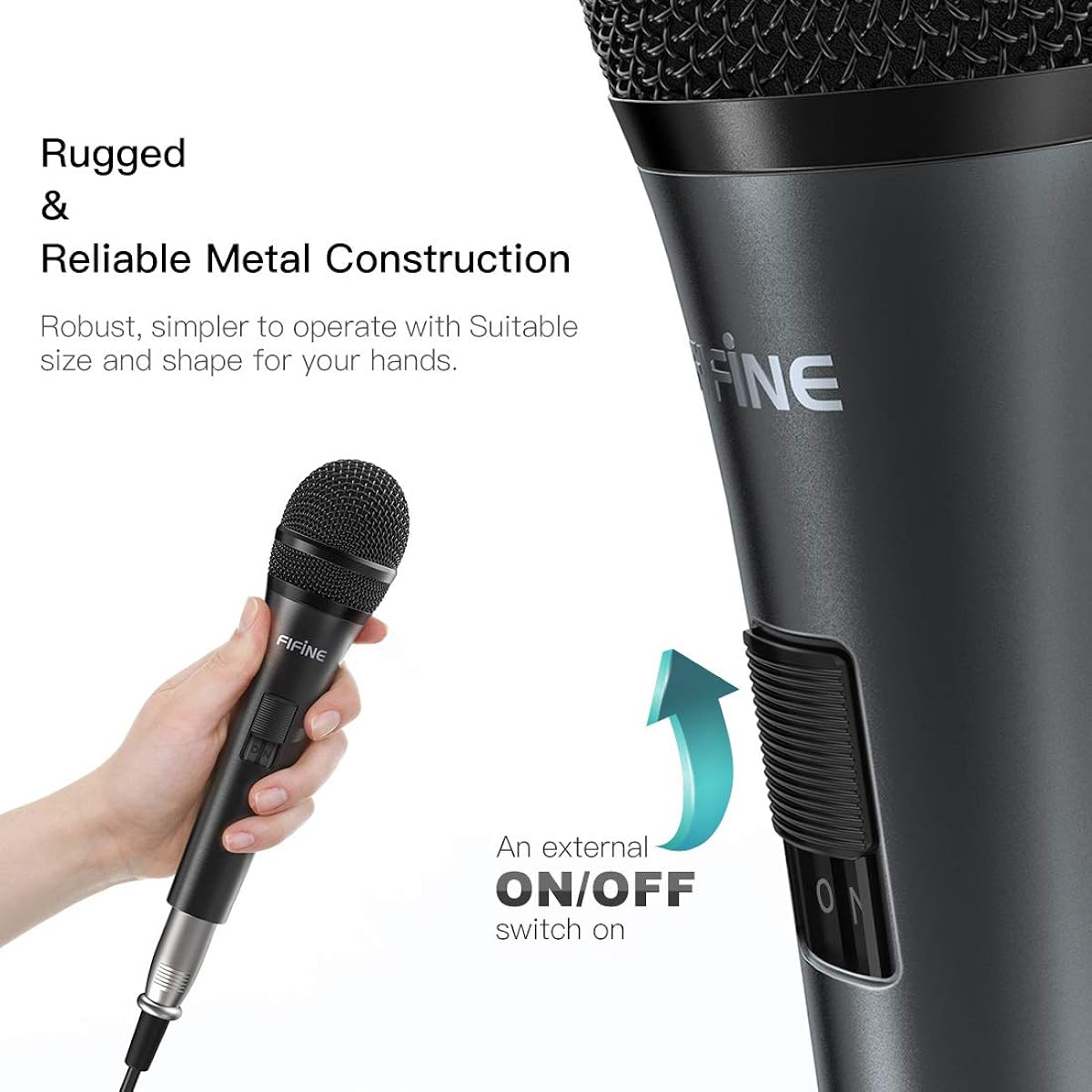 Karaoke Microphone Fifine Dynamic Vocal Microphone for Speakers Wired Handheld Mic with On/Off Switch and 14.4ft Detachable Cable (K6)