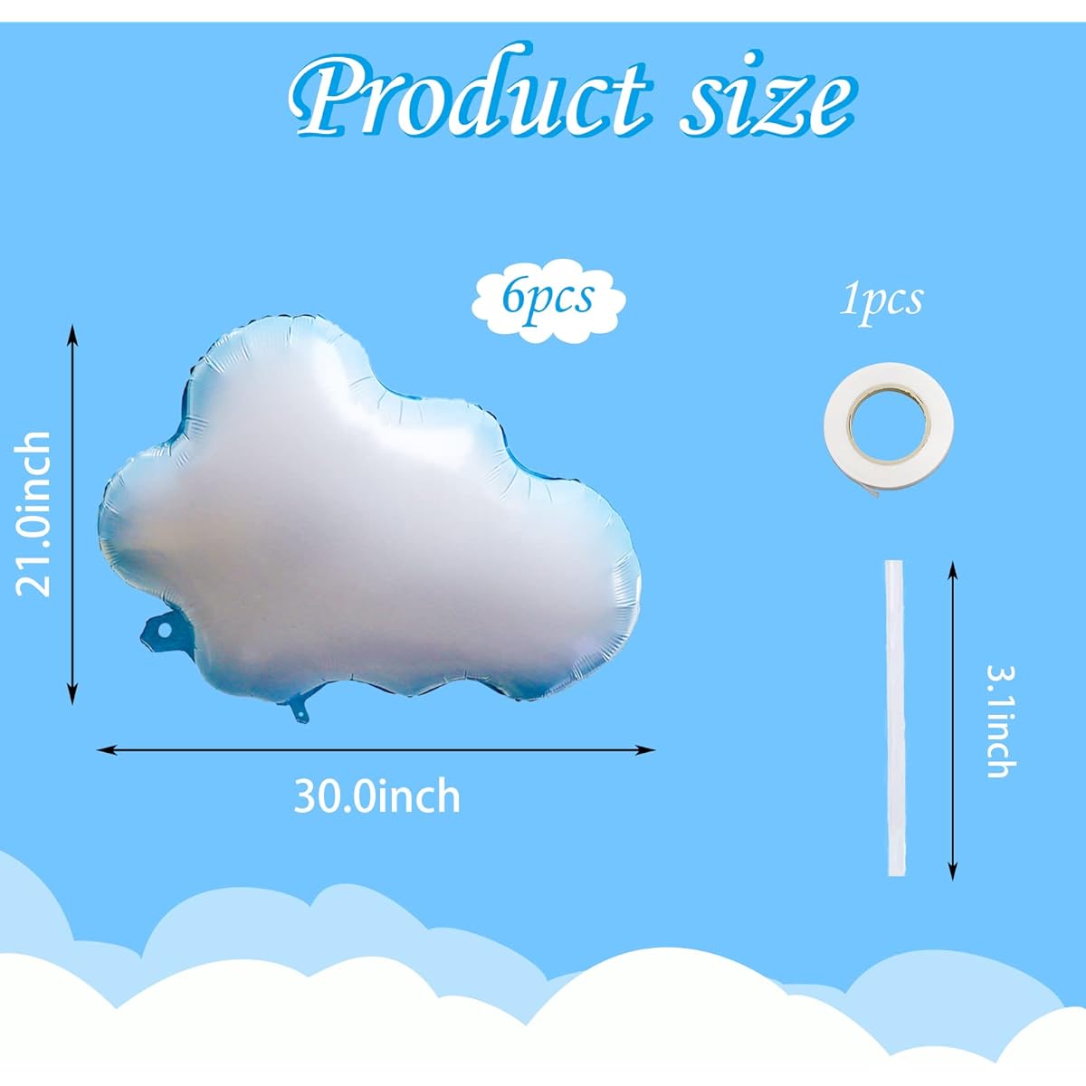 Newmemo 6pcs Cloud Balloons White Clouds Foil Balloons Blue Sky White Clouds Theme Birthday Baby Shower Wedding Party Decoration Supplies