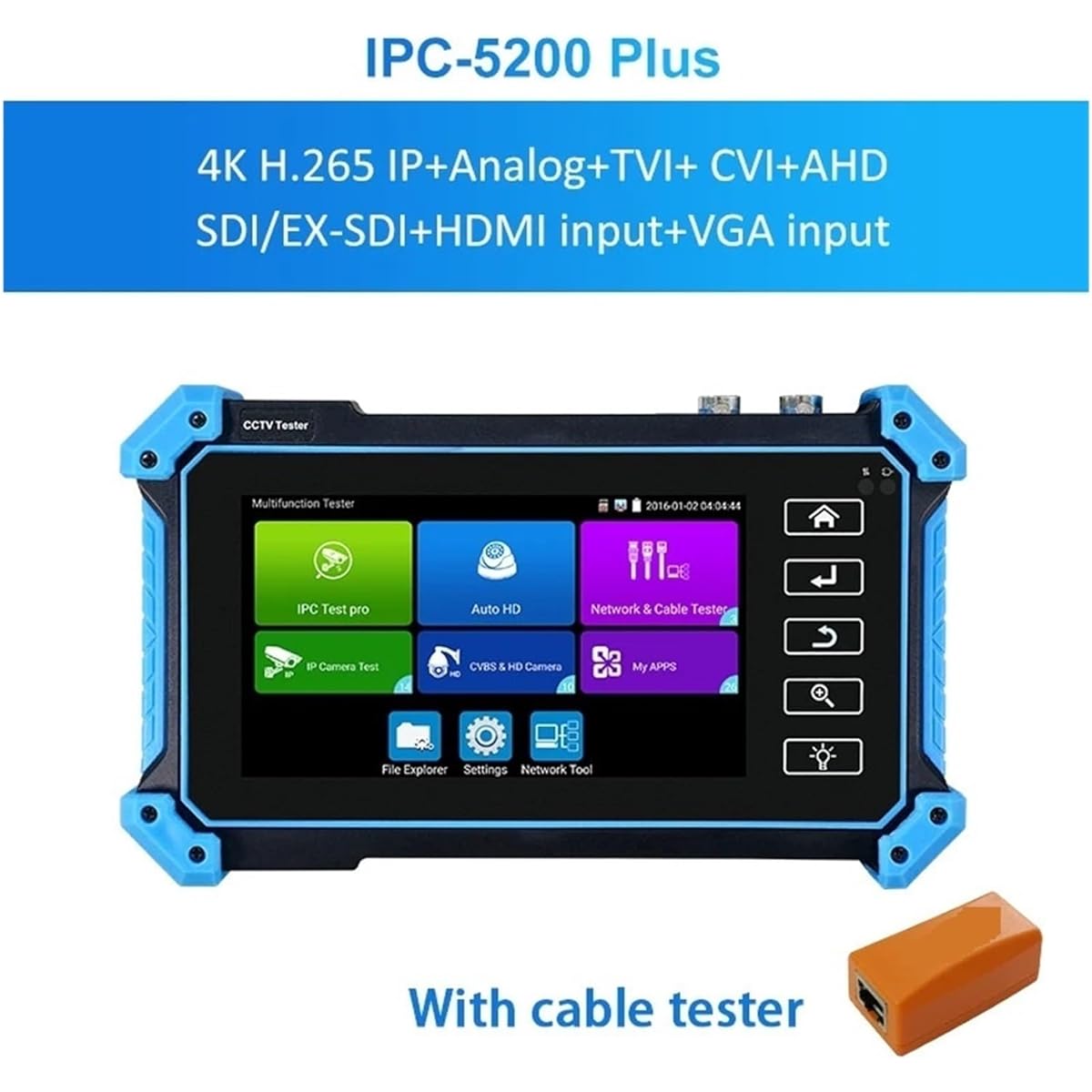 ester Rechargeable Coaxial Camera Tester CCTV Tester IPC-5200C Plus 8MP IP CVI TVI AHD Analog 5 IN 1 VGA & 4K HD Input HD IP Camera Tester 5.0 Inch IPS Touch Screen Field Work Clear Image Easy Setup for Network Technicians (Color: IPC-5100 Plus, Size: A)