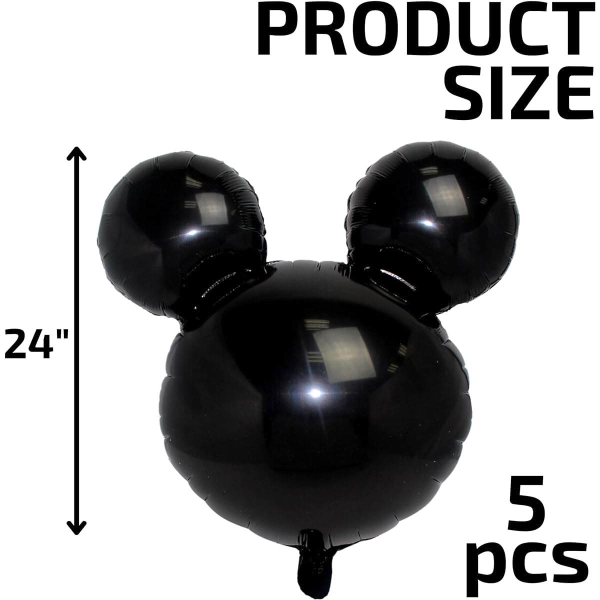 5pcs Black Mouse Head Foil Balloons for Kids Mouse Birthday Party Supplies 24" Mouse Mylar Balloons for 1st Birthday Mouse Head Kids Birthday Party Decorations