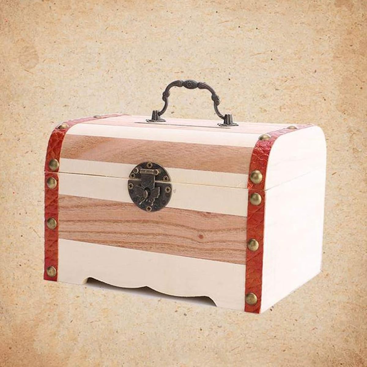 BESPORTBLE Piggy Bank Wooden Treasure Mini Box Design Children's Money Box Storage Box Exquisite Decorative Storage Box No Lock - Size M Wooden Bank No Lock