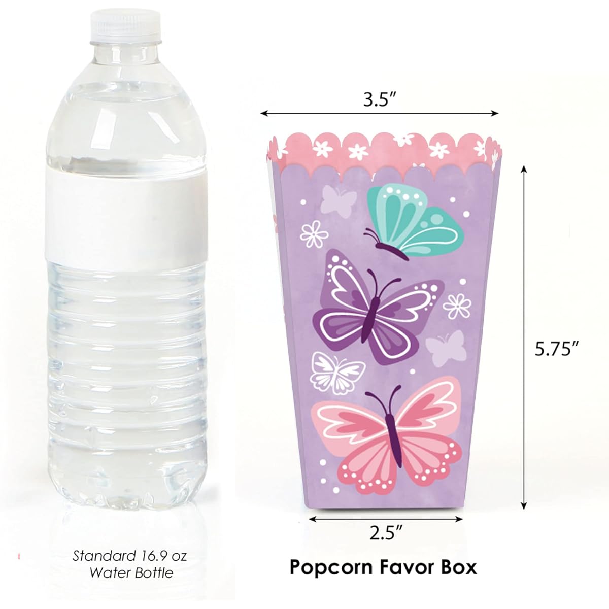 Big Dot of Happiness Beautiful Butterfly - Floral Baby Shower or Birthday Celebration Popcorn Treat Box - Set of 12