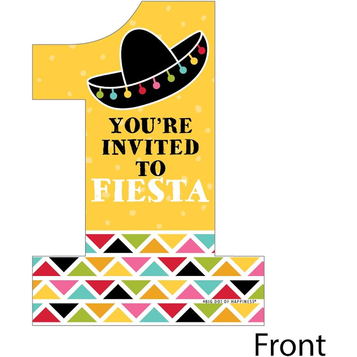 1st Birthday Let's Fiesta - Shaped Invitations - Mexican Fiesta First Birthday Party Invitation Cards with Envelopes - Set of 12