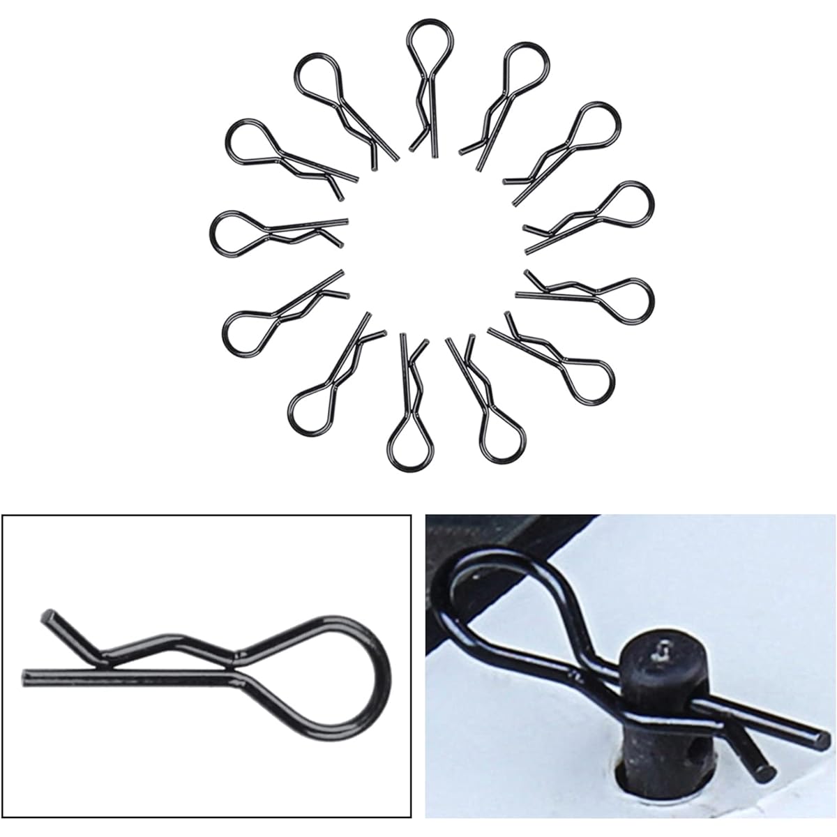 300 Pack Universal RC Body Clip Car Clip Silver & Black R Clip Body Washer for All 1/10 1/12 Scale Traxxas Redcat HPI Himoto HSP Exceed RC Car Parts Truck Buggy Shell Replacement