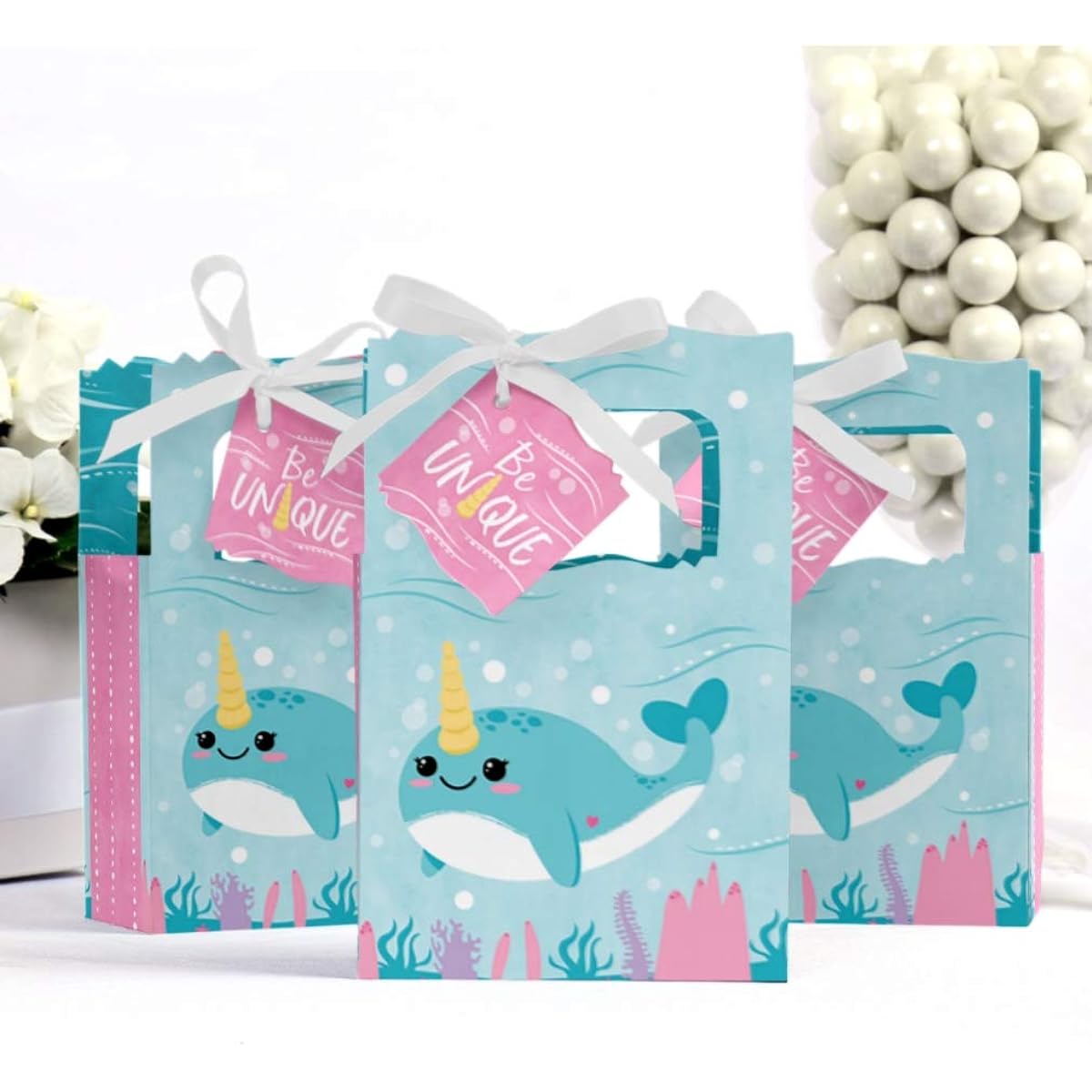 Narwhal Girl - Under the Sea Baby Shower or Birthday Party Favor Boxes - Set of 12