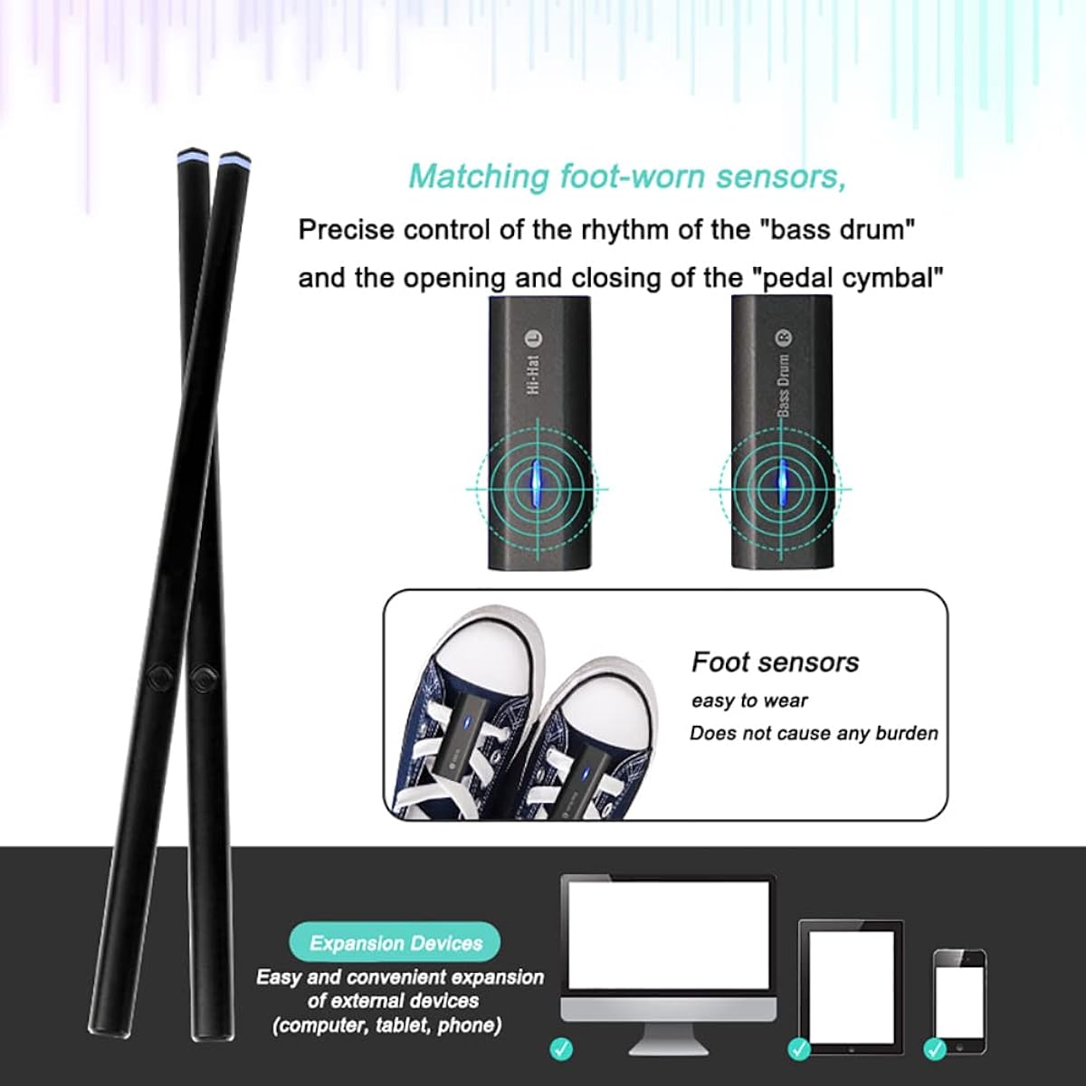 Electronic Drum Pocket Drum Air Electronic Drum Set with 2 Foot Sensors, Virtual Reality Drum Strike Module, Somatosensory Support MIDI for Home, Office, Garden, Toy Gift
