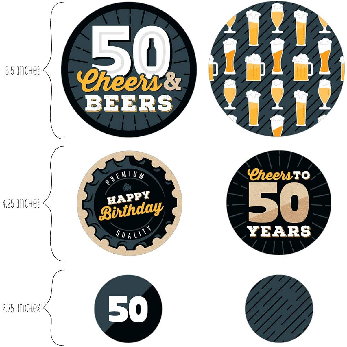 Big Dot of Happiness Cheers and Beers to 50 Years - 50th Birthday Party Giant Circle Confetti - Party Decorations - 27 Large Confetti