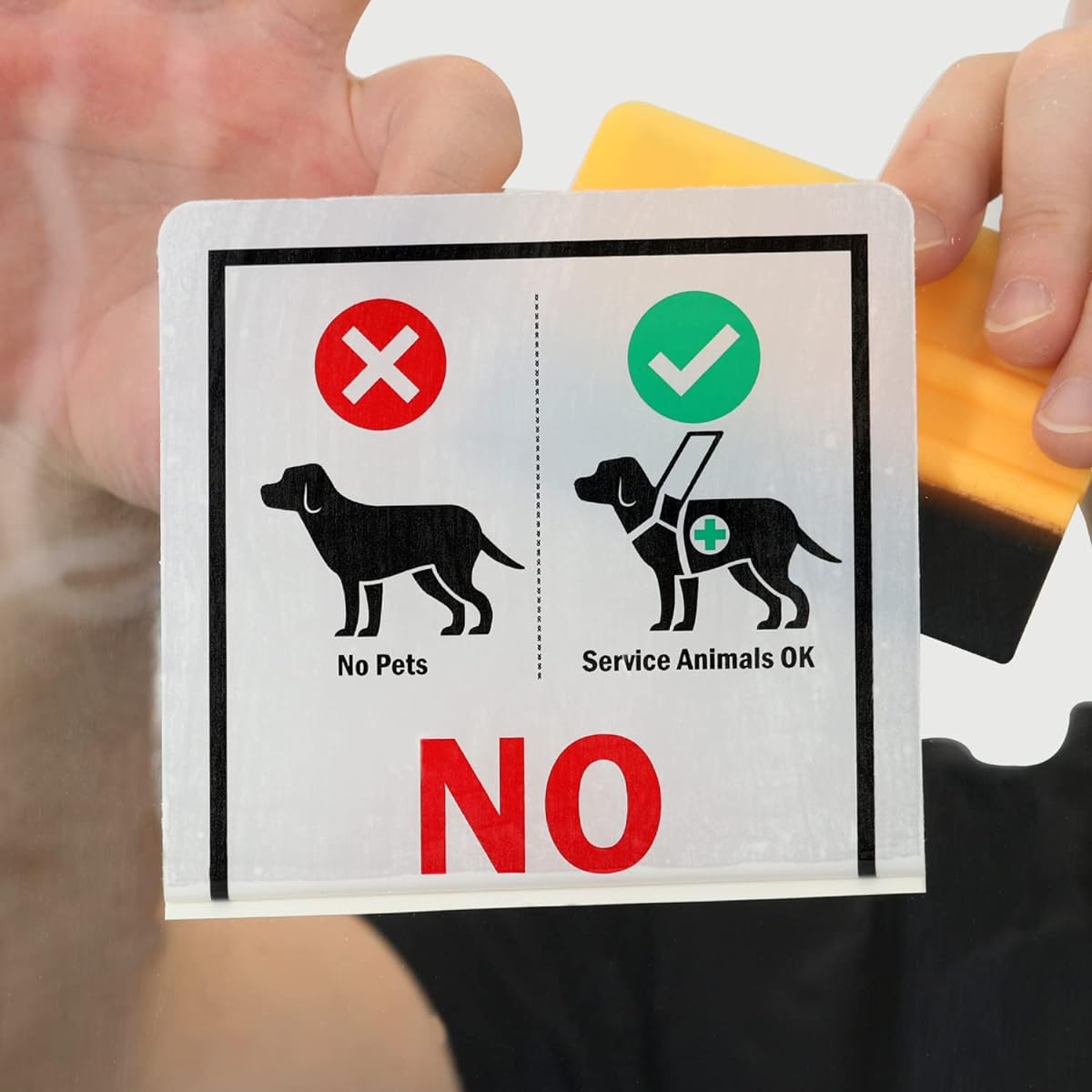 SmartSign 20.32 x 12.7cm "No Pets - Except Trained Service Animals" Glass Window Decal with Adhesive Front, White Polyester, Multicolor