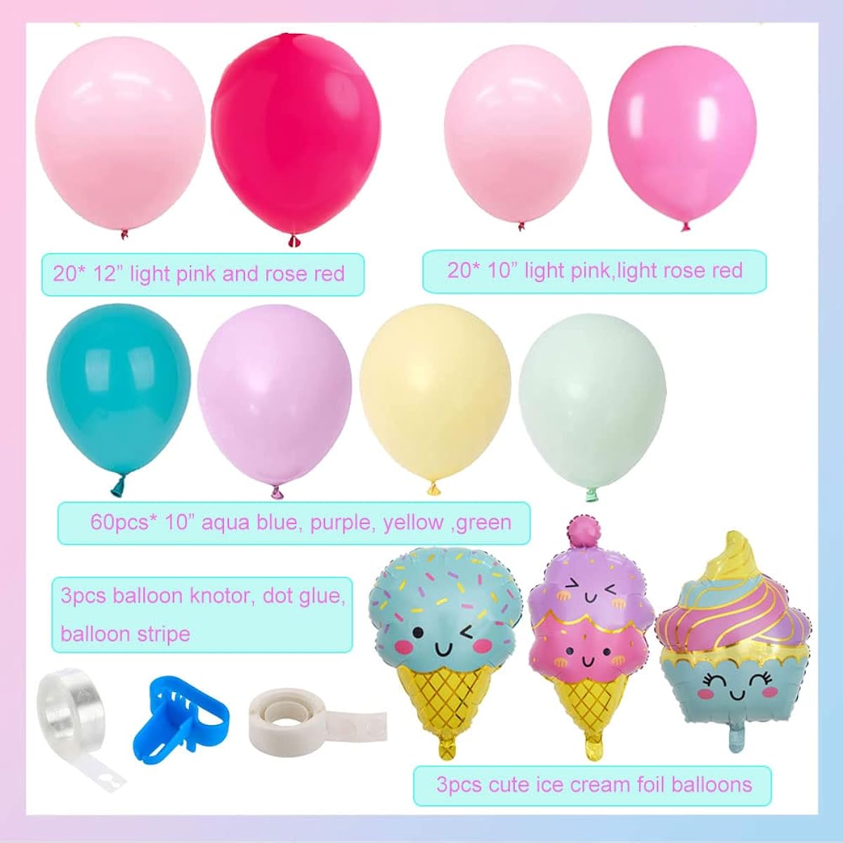 Ice Cream Party Balloon Garland Arch Kit Ice Cream Birthday Party Balloon Garland Ice Cream Cone Foil Balloons for Kids Ice Cream Birthday Party Ice Cream 2nd Birthday Four Ever Sweet Party