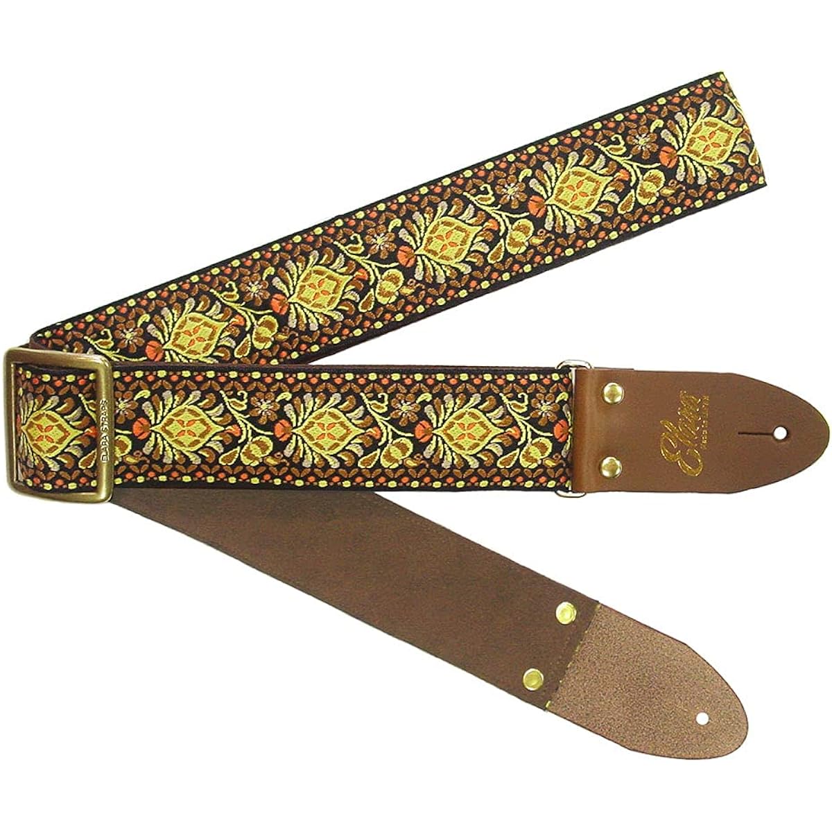 Elara Straps Peacock Queue Yellow Ultrasuede Beautiful and sturdy professional guitar strap