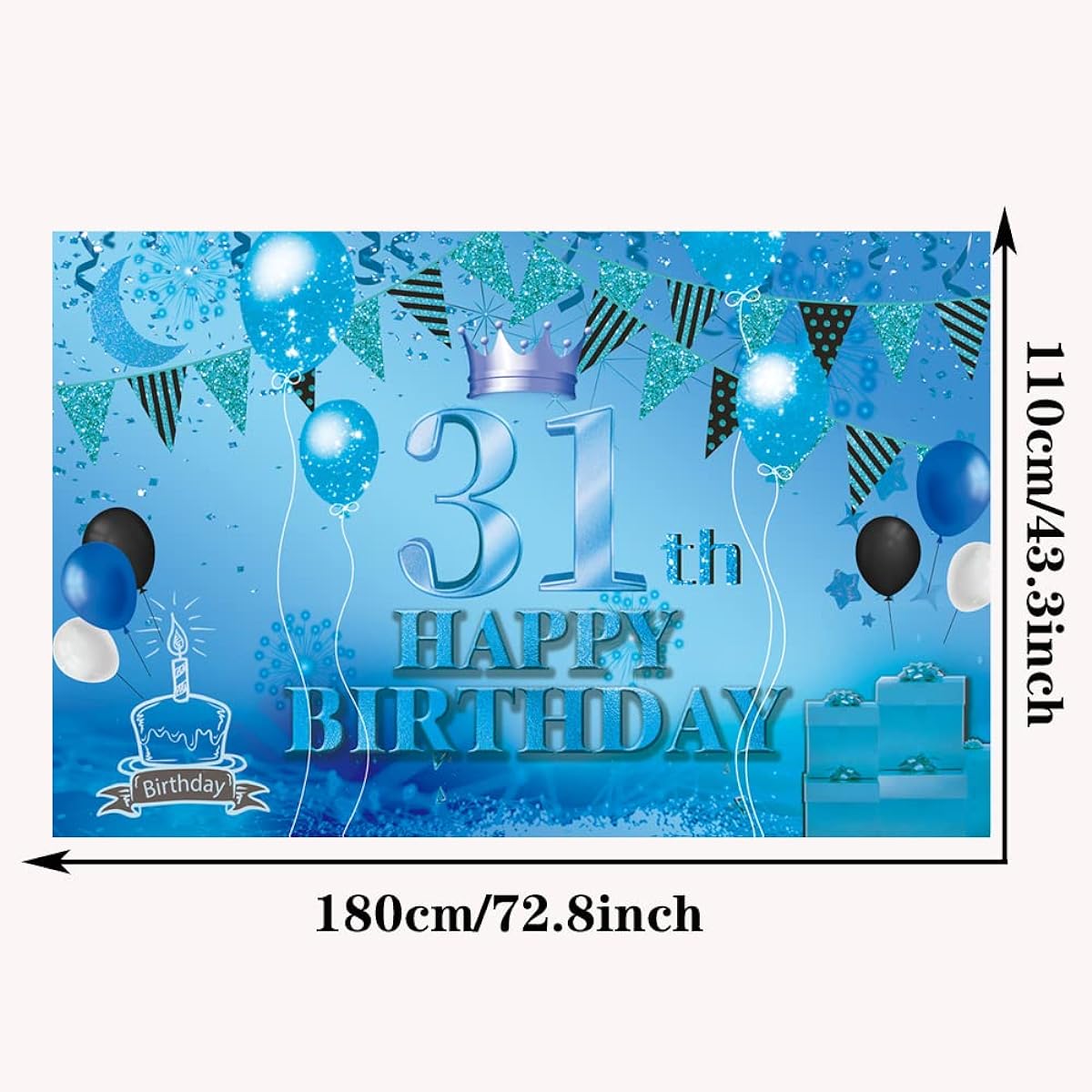 Happy 31th Birthday Backdrop Banner Blue 31 Years Old Sign Poster 31 Birthday Party Supplies Anniversary Photo Booth Photo Background Birthday Party Decorations 72.8 x 43.3 Inch