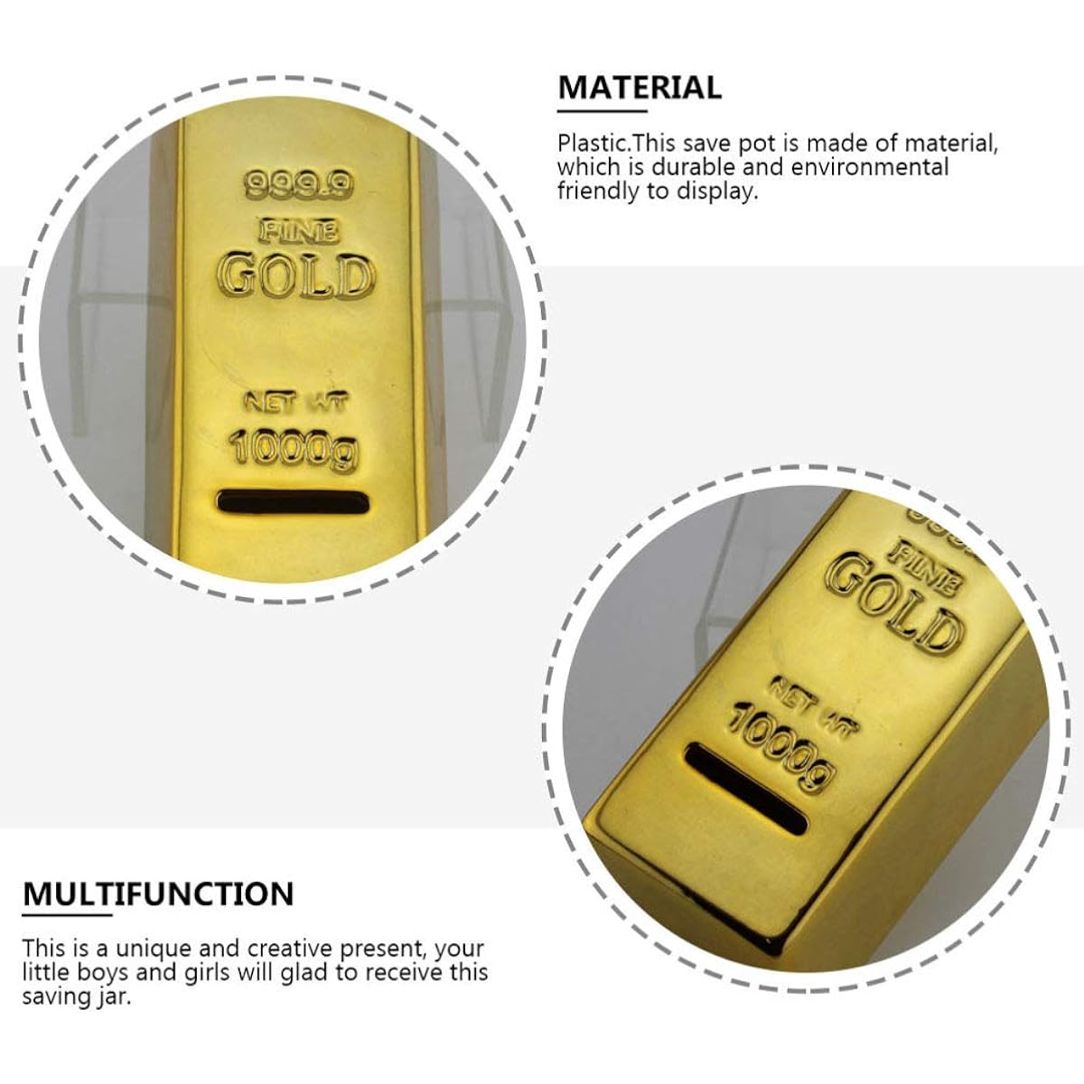 Kisangel Gold Bar Coin Bank, Gold Bullion Bar Piggy Bank Money Box, Wealth Lucky Success Decorations for Kids Easter Birthday Party Favors
