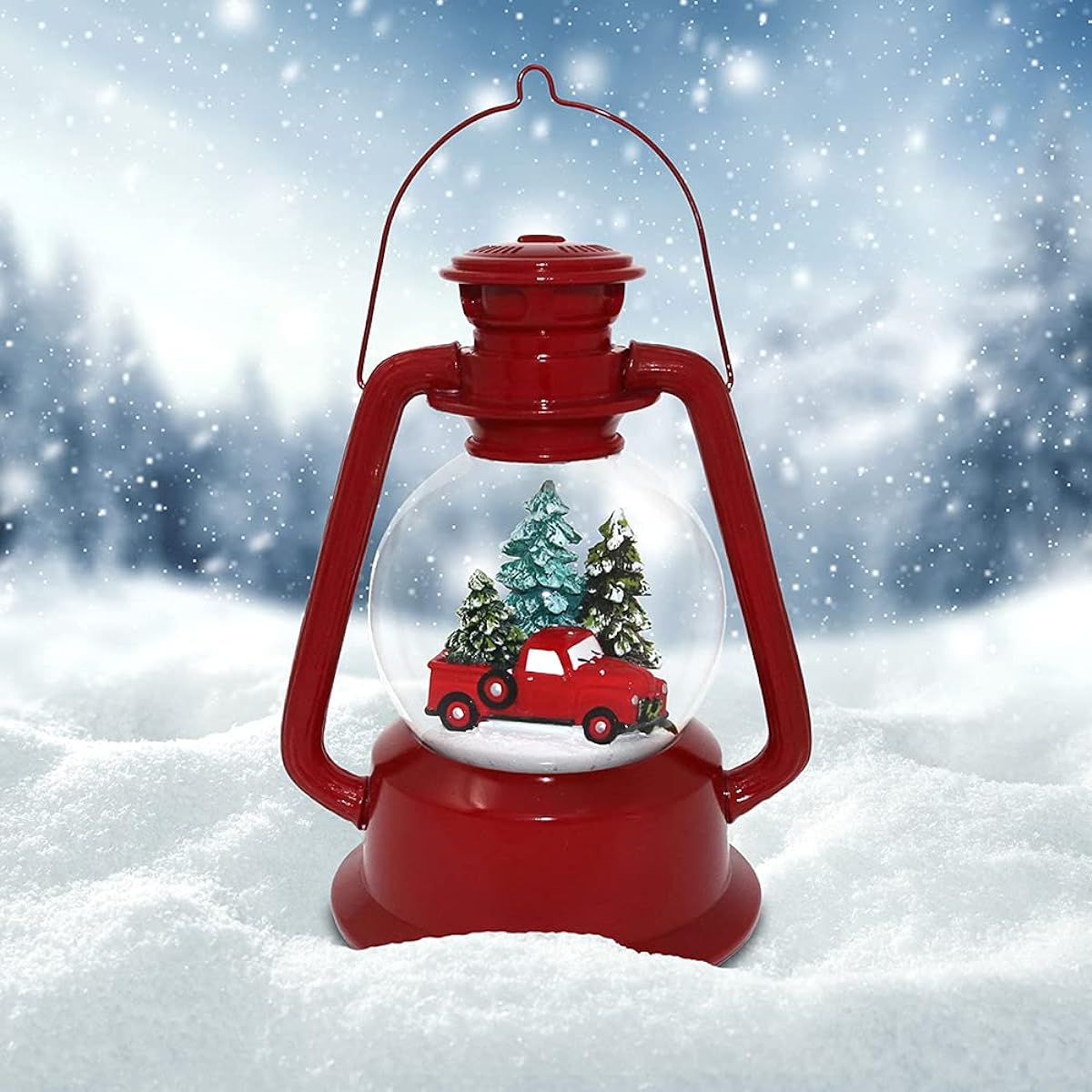 The San Francisco Music Box Company Red Truck Lantern Snow Globe