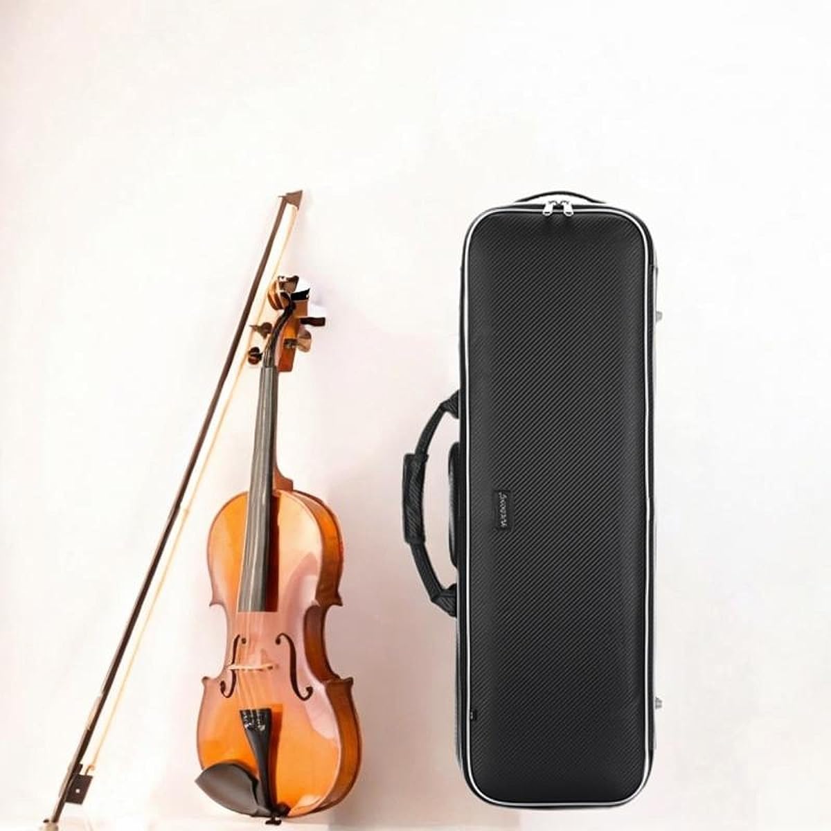 LOL-FUN Violin Storage Box Fiddle Handbag Full Size 4/4 Musical Hard Shell PU Leather Waterproof Instrument Case for Players, Black