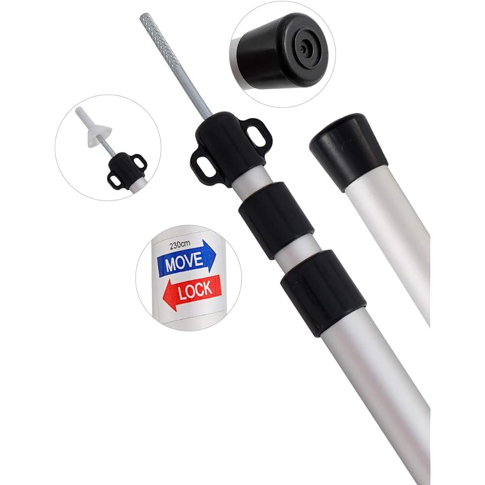 Aluminum Tent Pole Tarp Pole Telescoping Sliding One Touch No Assembly Required 0.9m-2.3m 0.9m-2.8m Set of 2 with Storage