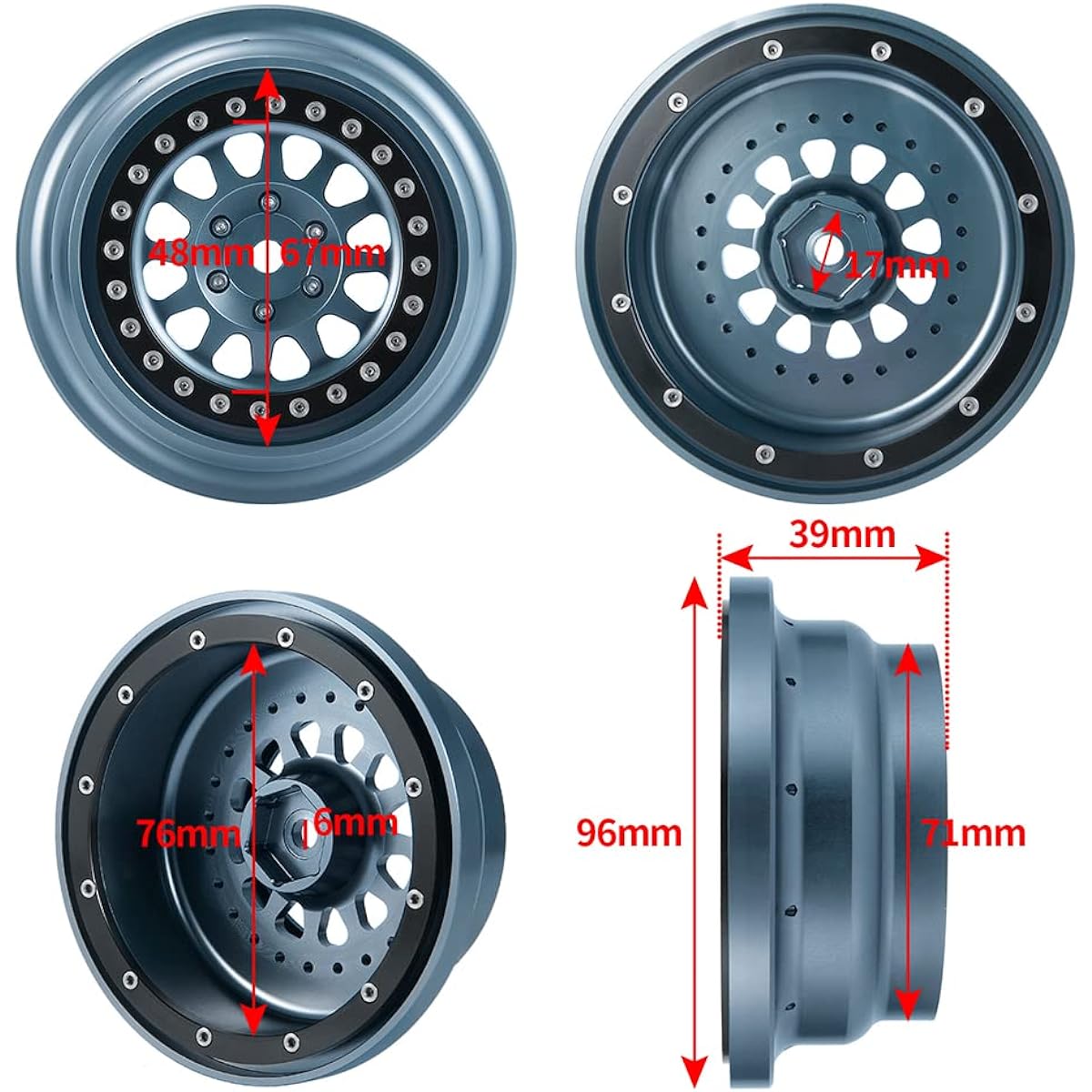 Benedict Harry Aluminum Beadlock Wheel Rim Hub for RC 1:7 UDR Unlimited Desert Racer