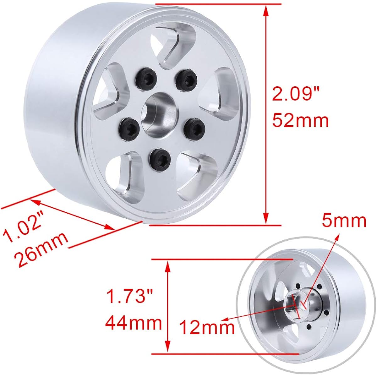 HobbyPark Metal 1.9" Beadlock Wheels 12mm Hex Hub for 1/10 Scale RC Crawler Car Traxxas TRX4 Axial SCX10 (Pack of 4)